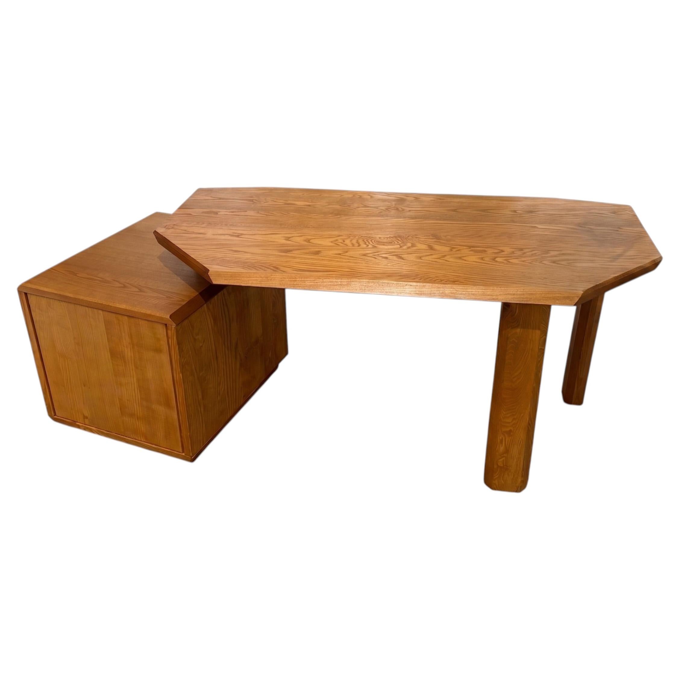Solid Elm Desk by Pierre Chapo, Mid-Century Modern, France, 1980