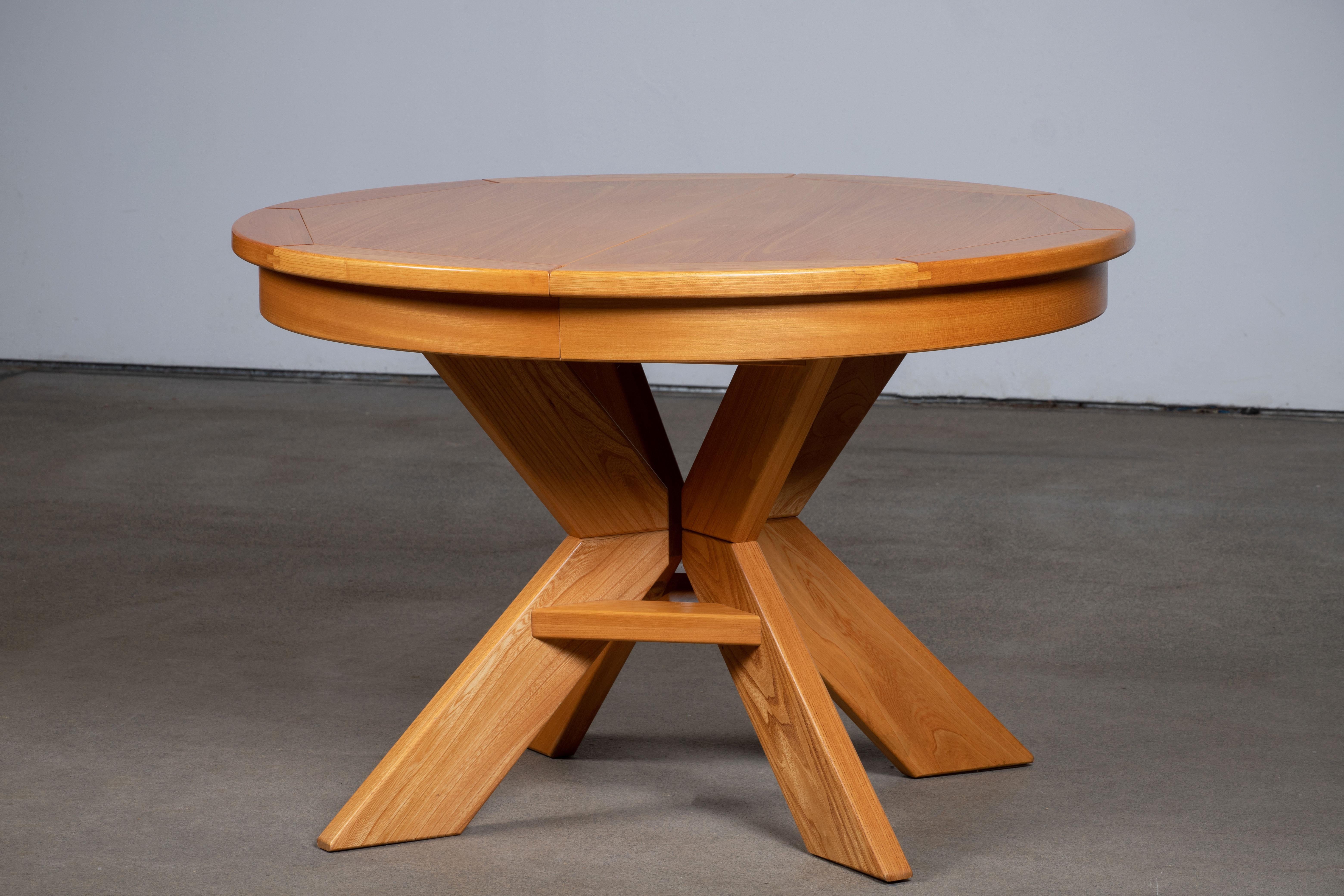 French Pierre Chapo Style Circular Elm Dining Table For Sale