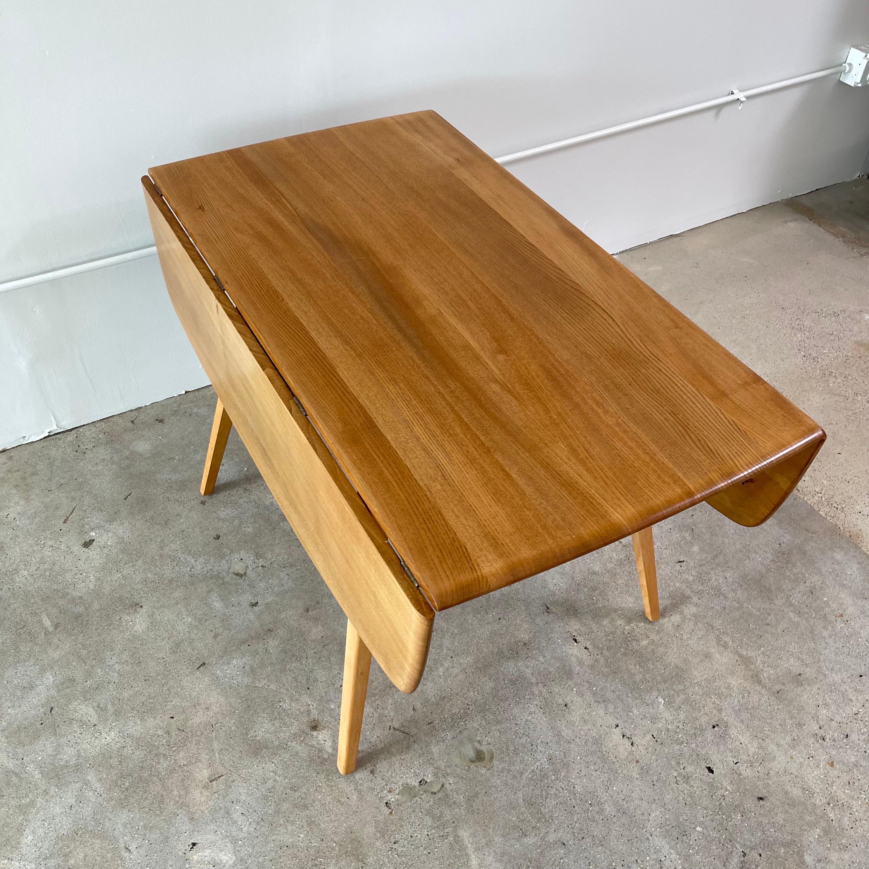 English Solid Elm Drop Leaf Table by Ercol
