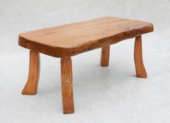 Solid Elm Live Edge Living Room Set Table & 3 Side Tables/Stools C1970 France