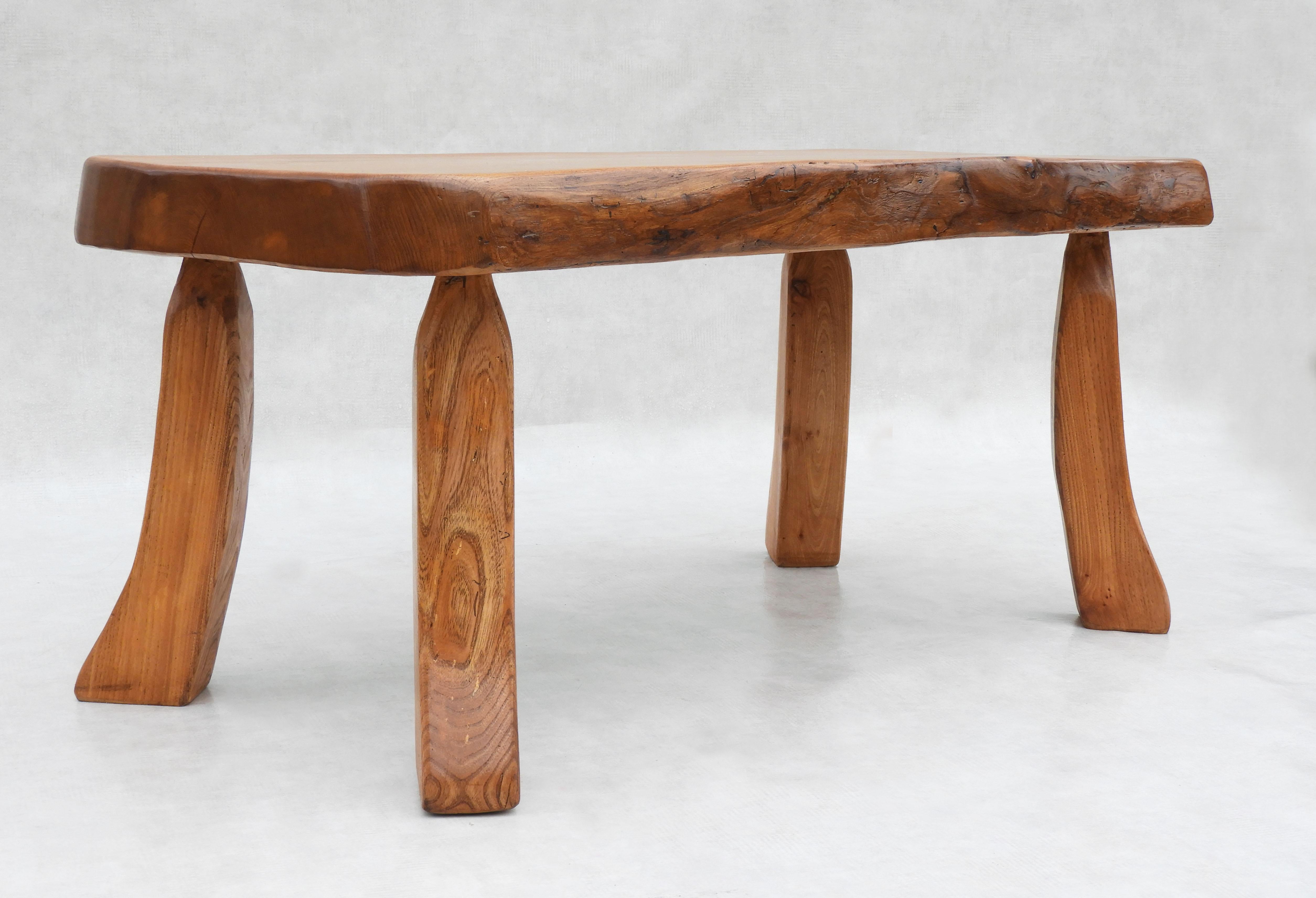 French Solid Elm Live Edge Living Room Set Table & 3 Side Tables/Stools C1970 France For Sale