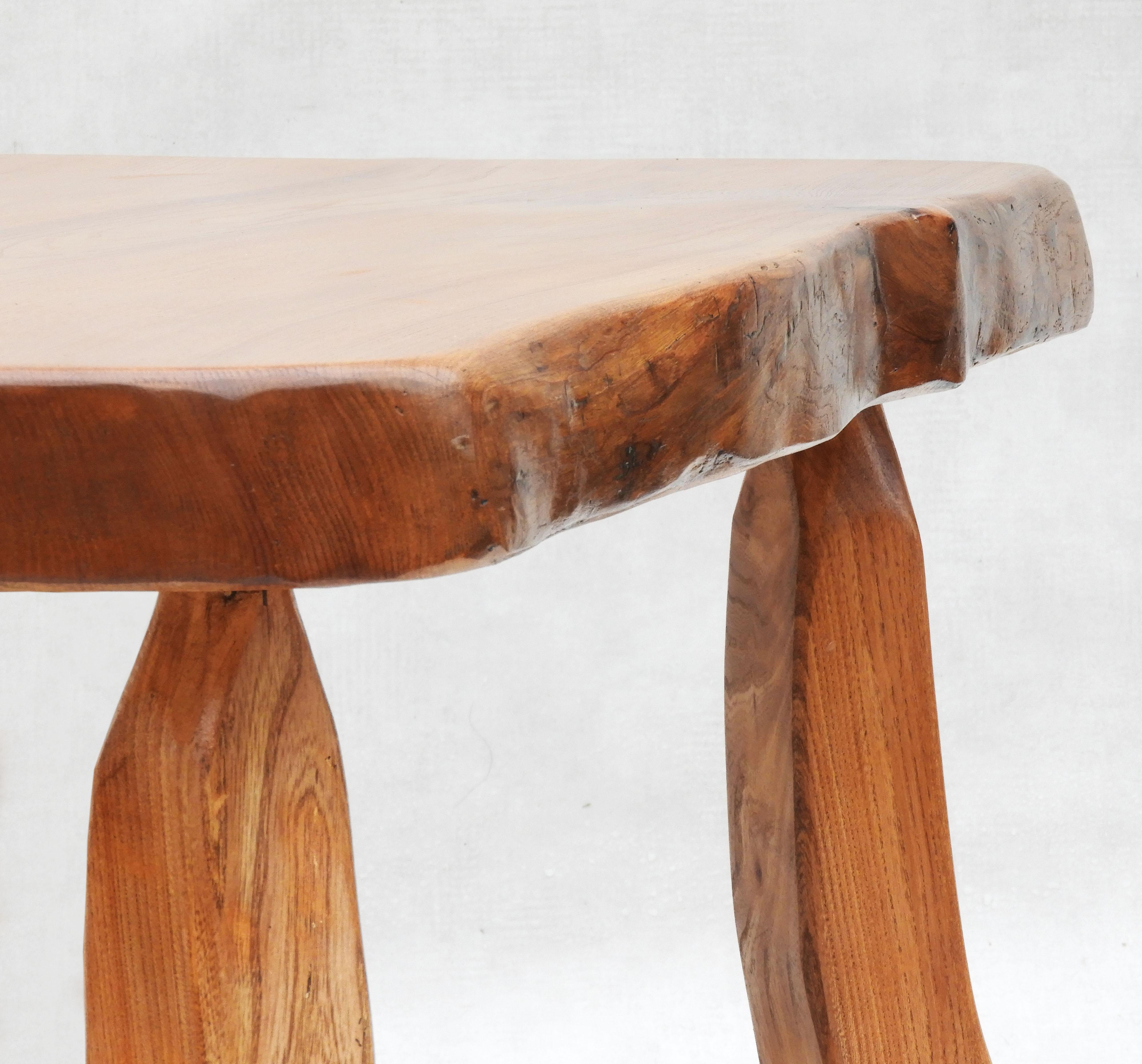 20th Century Solid Elm Live Edge Living Room Set Table & 3 Side Tables/Stools C1970 France For Sale