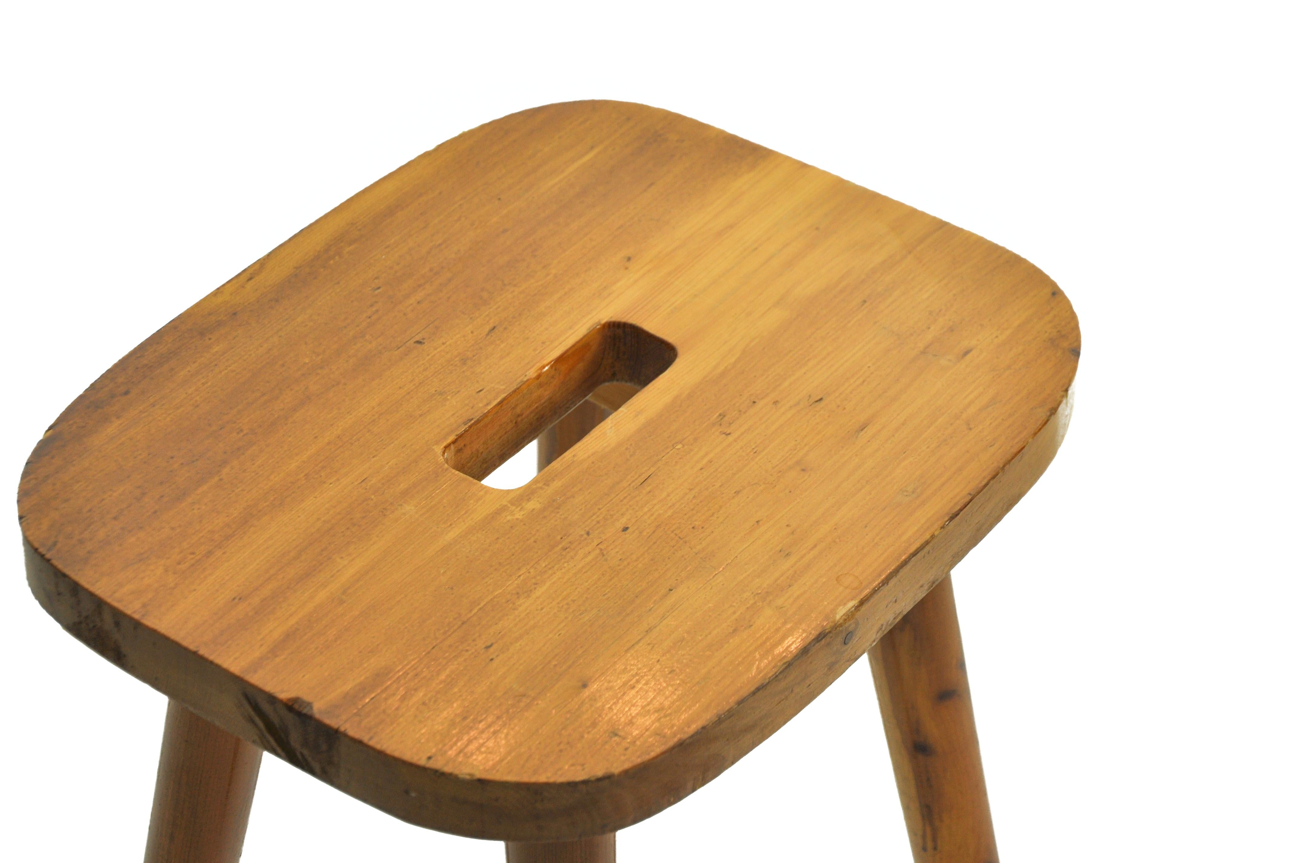Campaign Solid Elm, Rural Stool from Swiss Alpine Carpenter's Workshop