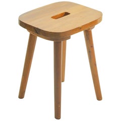 Vintage Solid Elm, Rural Stool from Swiss Alpine Carpenter's Workshop