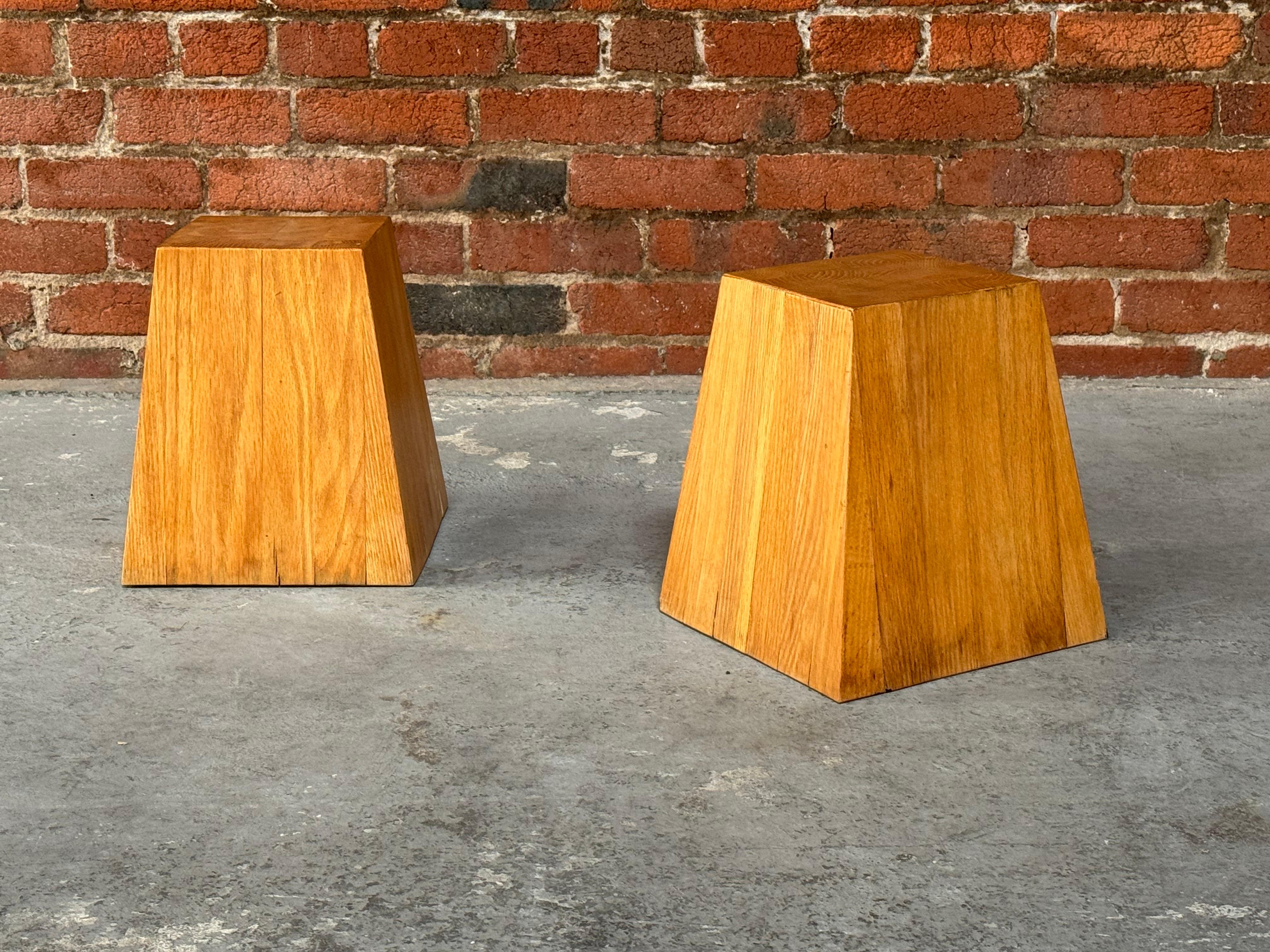 Chunky solid elm small side tables or pedestals, a wonderful architectural form that can be used for an multitude of uses in the interior, these were directly imported from Denmark.