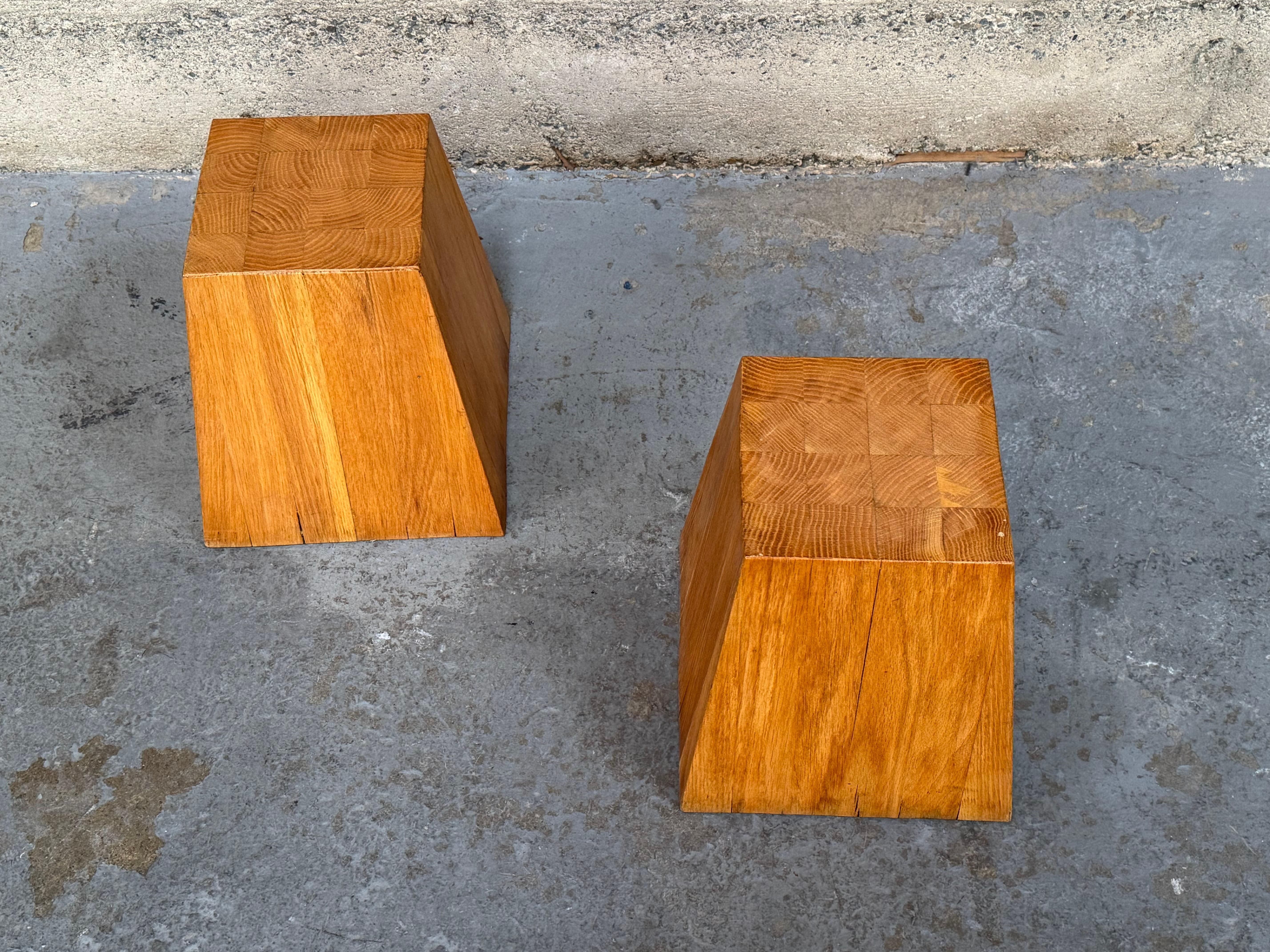 Scandinavian Modern Solid Elm Side Tables / Pedestals from Denmark