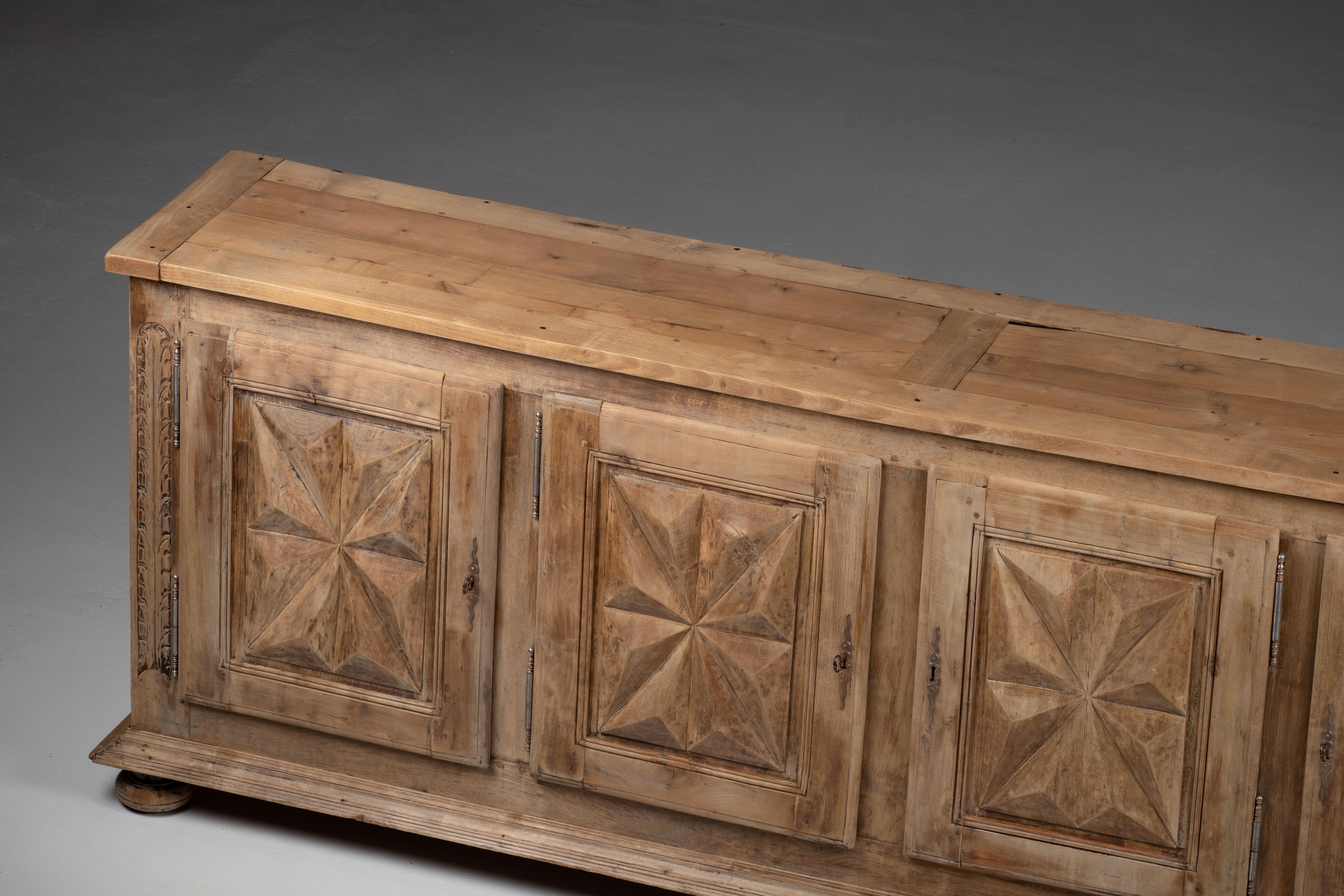 Solid Elm Sideboard, Louis XIII style, France 12