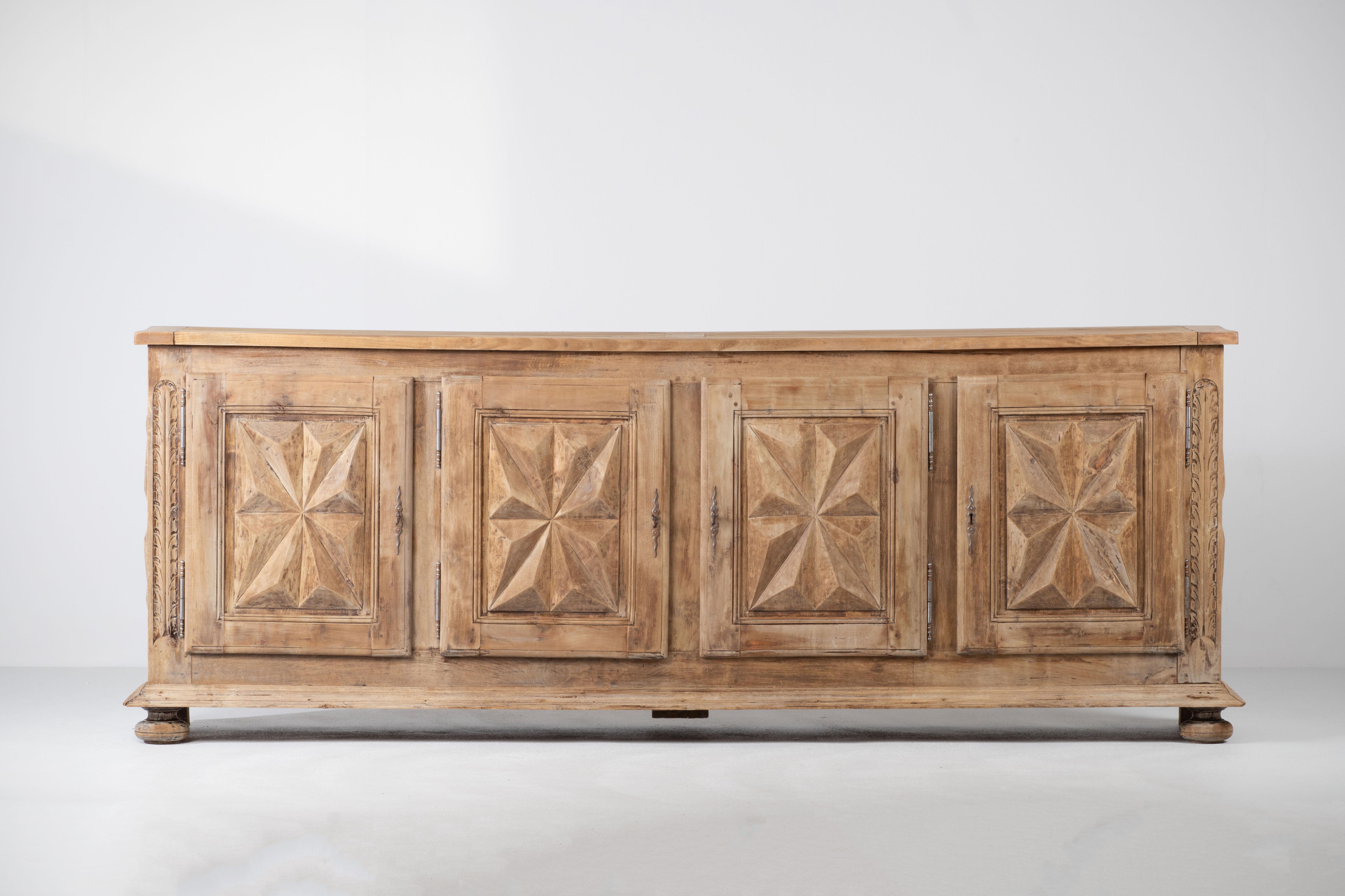 French Solid Elm Sideboard, Louis XIII style, France