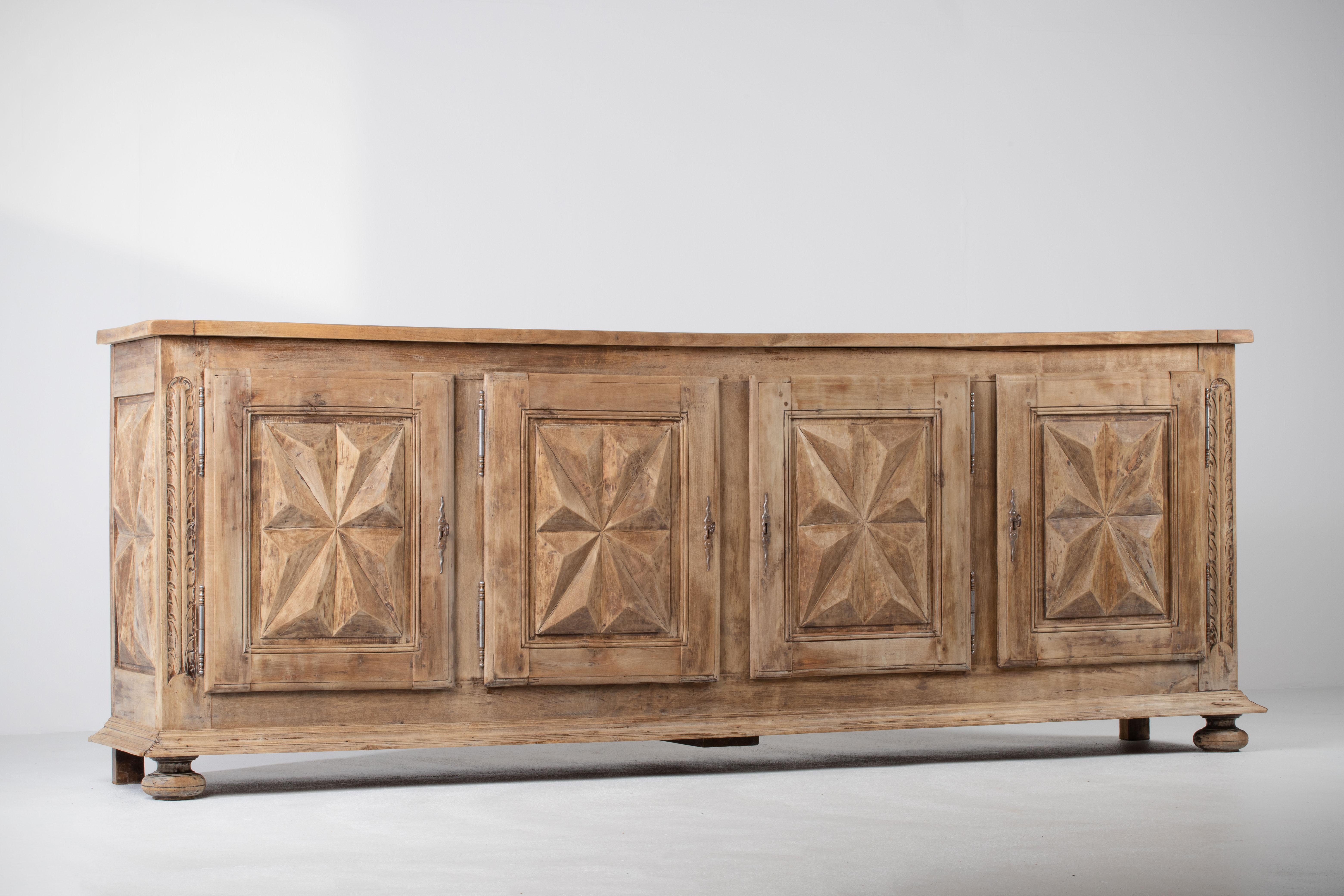 Mid-20th Century Solid Elm Sideboard, Louis XIII style, France
