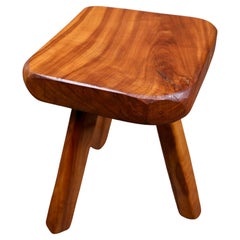 Solid elm tripod stool, French work from the 1960s