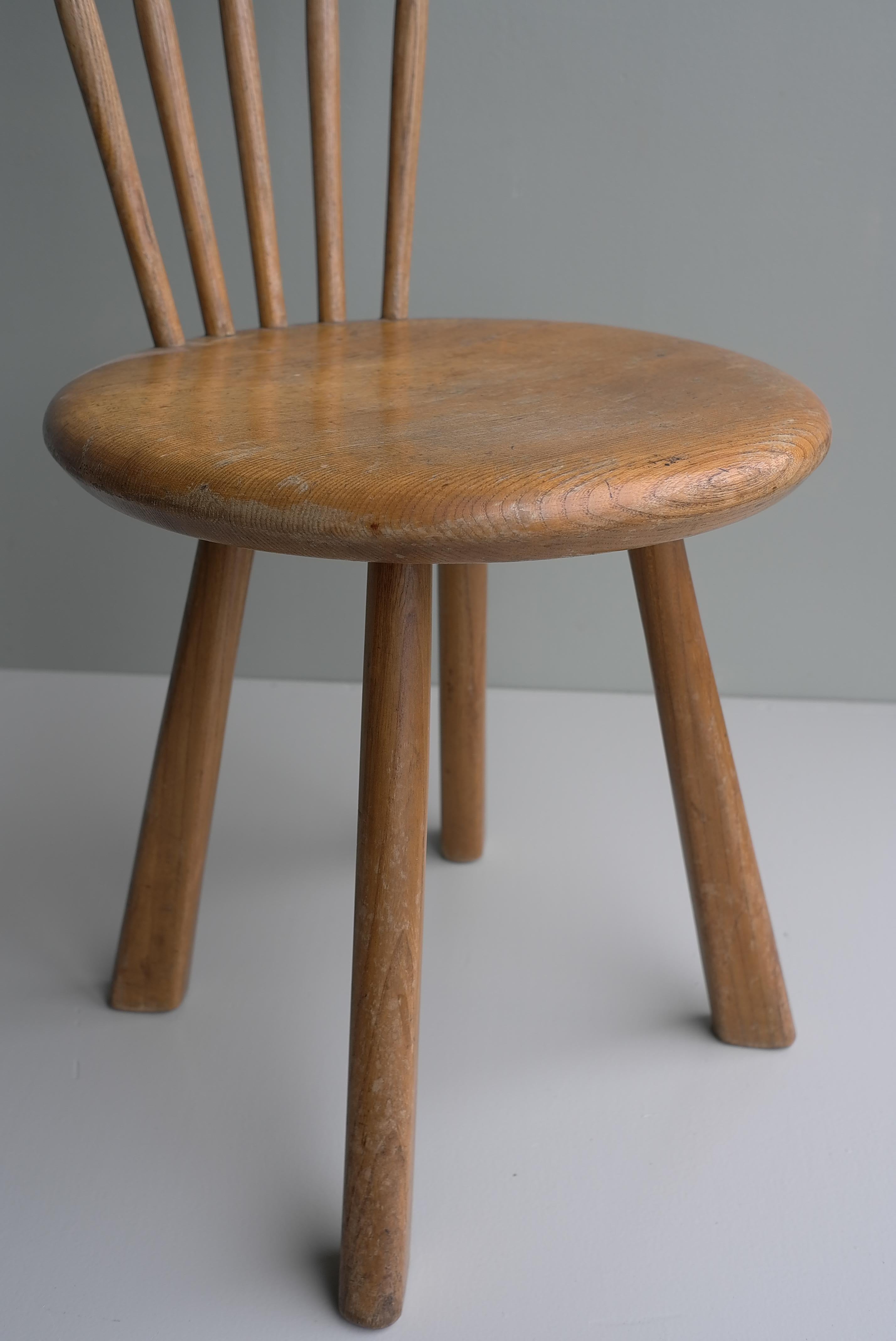 20th Century 2x Solid Elmwood Side Chair in Style of Charlotte Perriand, France, 1950's For Sale