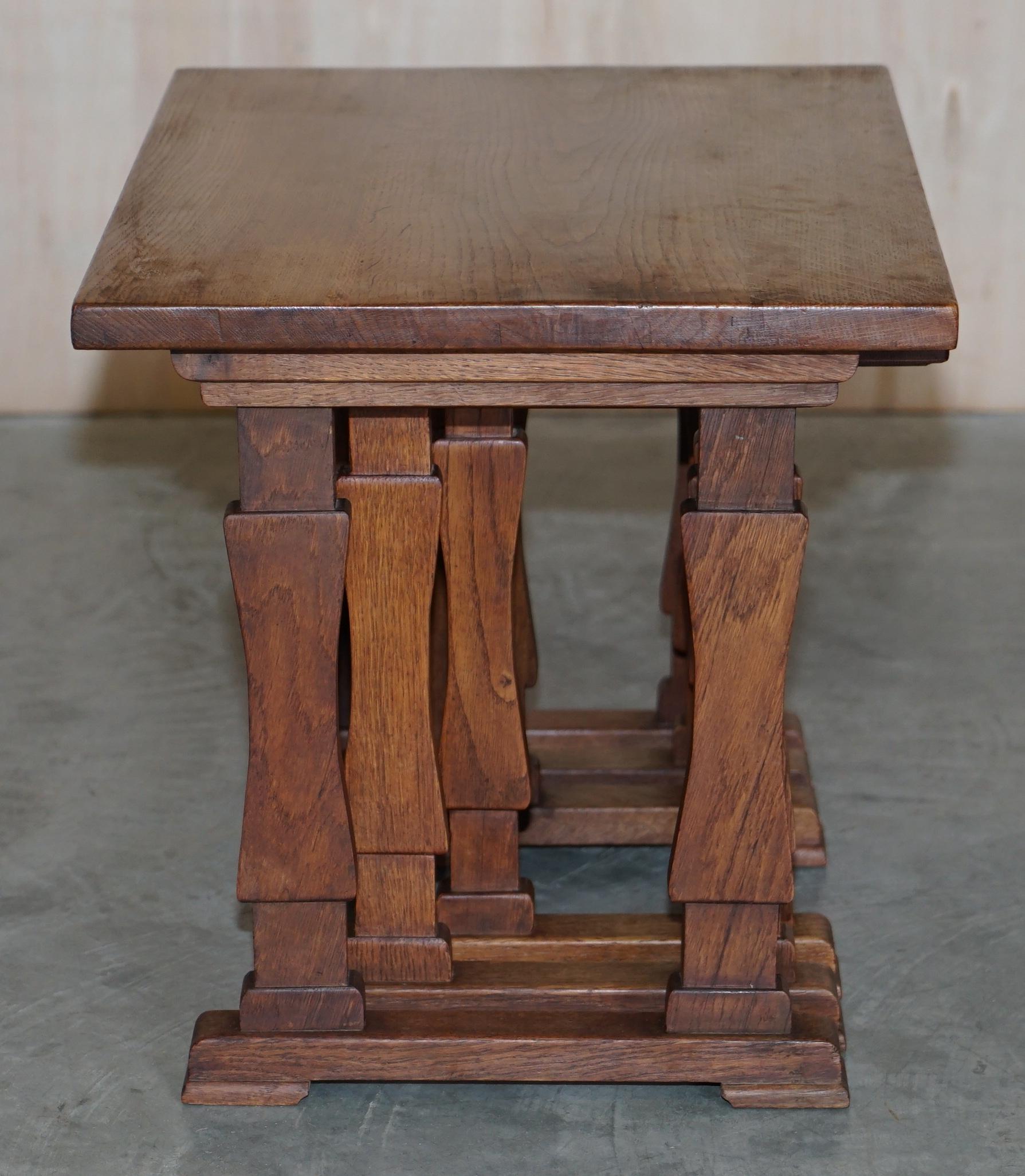 Solid English Oak Nest of Three Large Side End Lamp Wine Occasional Tables For Sale 5