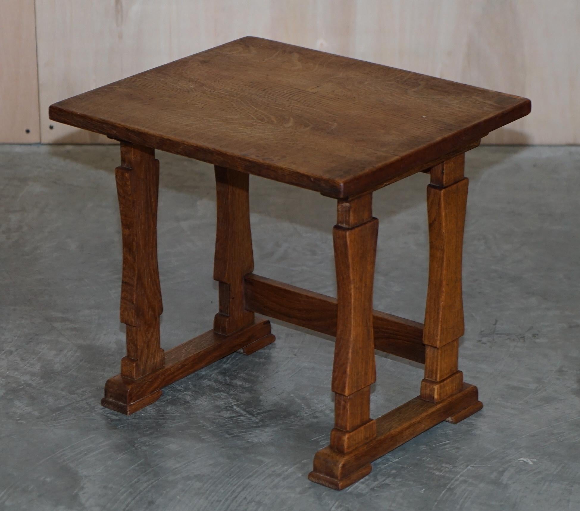 Solid English Oak Nest of Three Large Side End Lamp Wine Occasional Tables For Sale 8