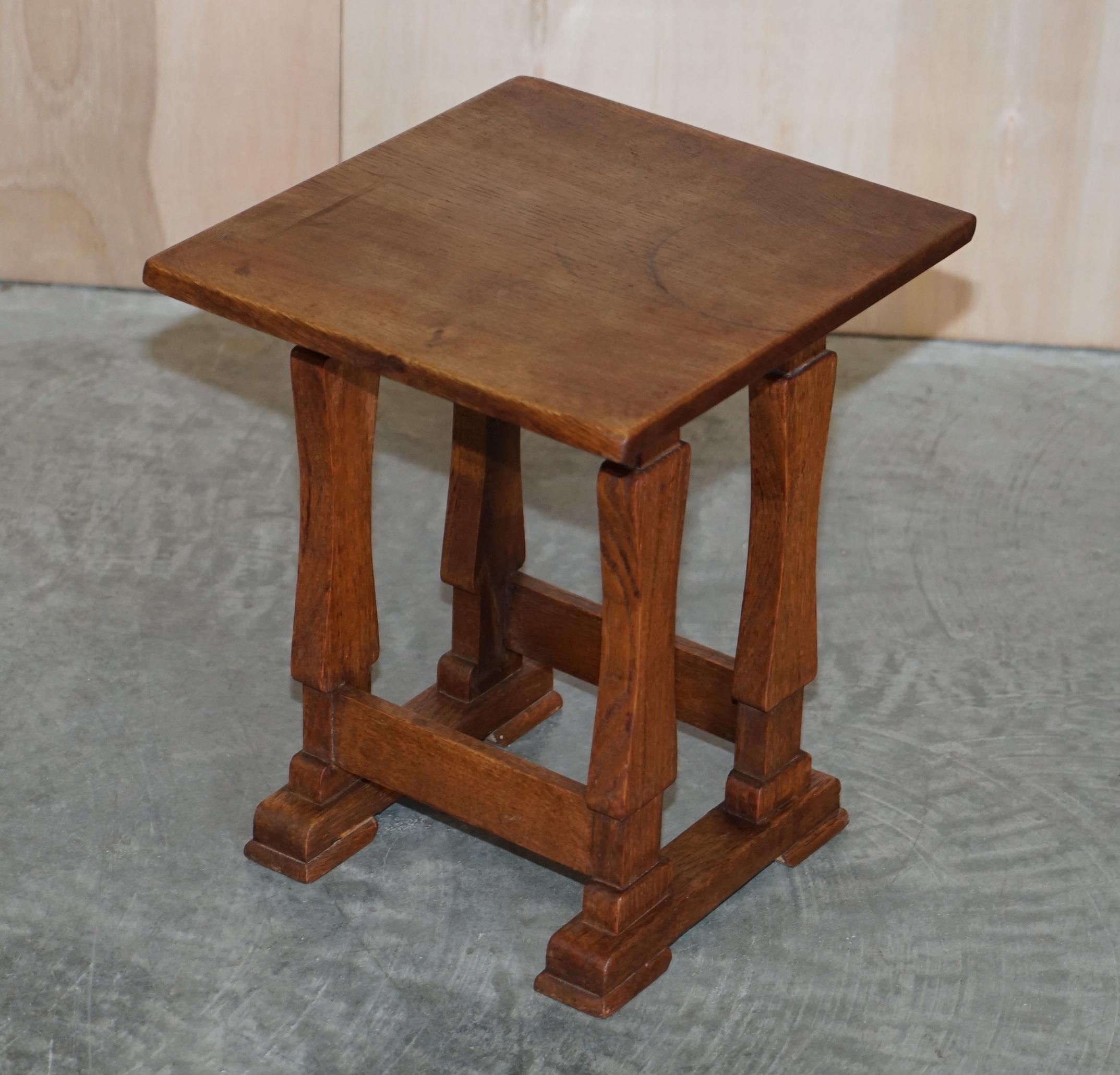 Solid English Oak Nest of Three Large Side End Lamp Wine Occasional Tables For Sale 10