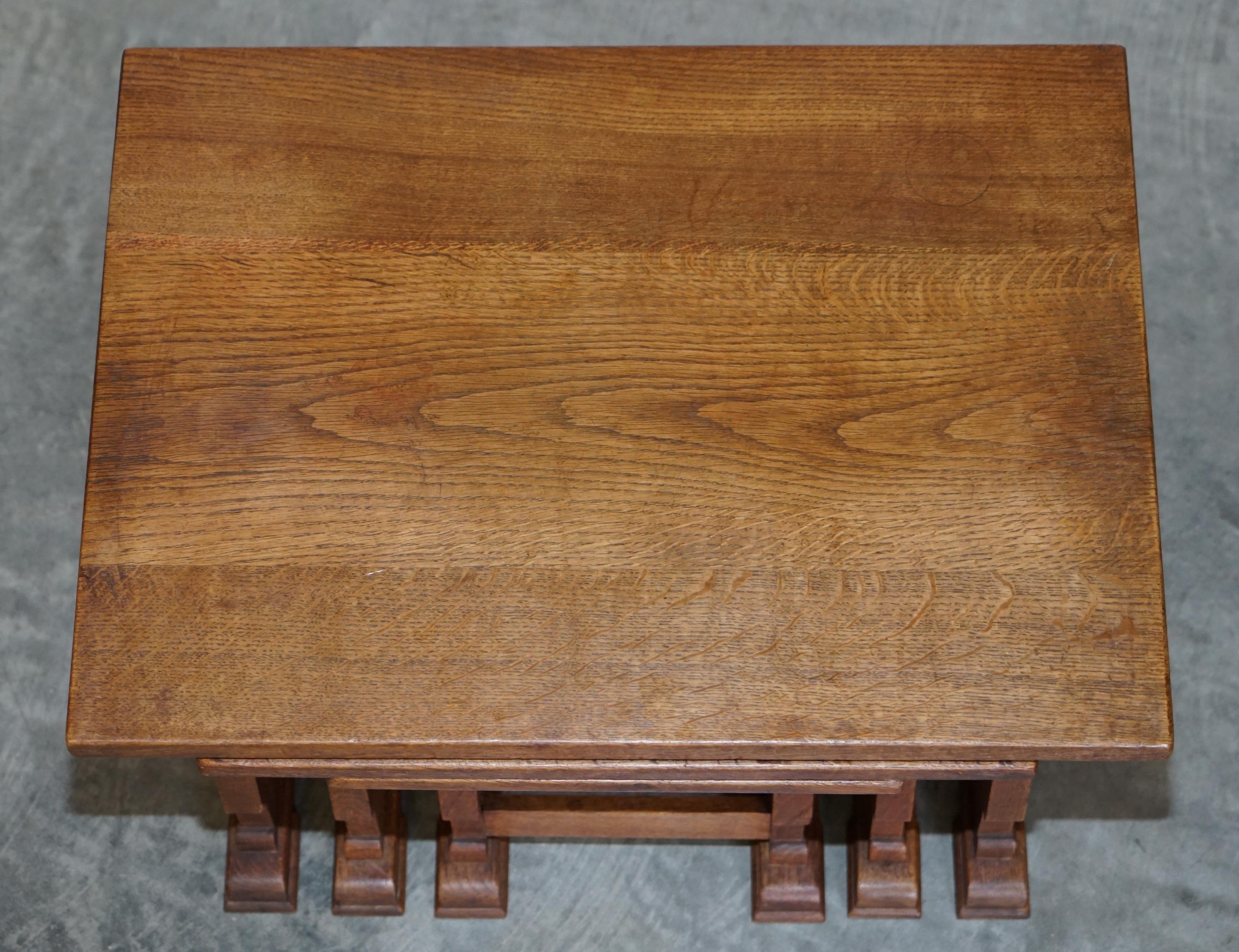 20th Century Solid English Oak Nest of Three Large Side End Lamp Wine Occasional Tables For Sale