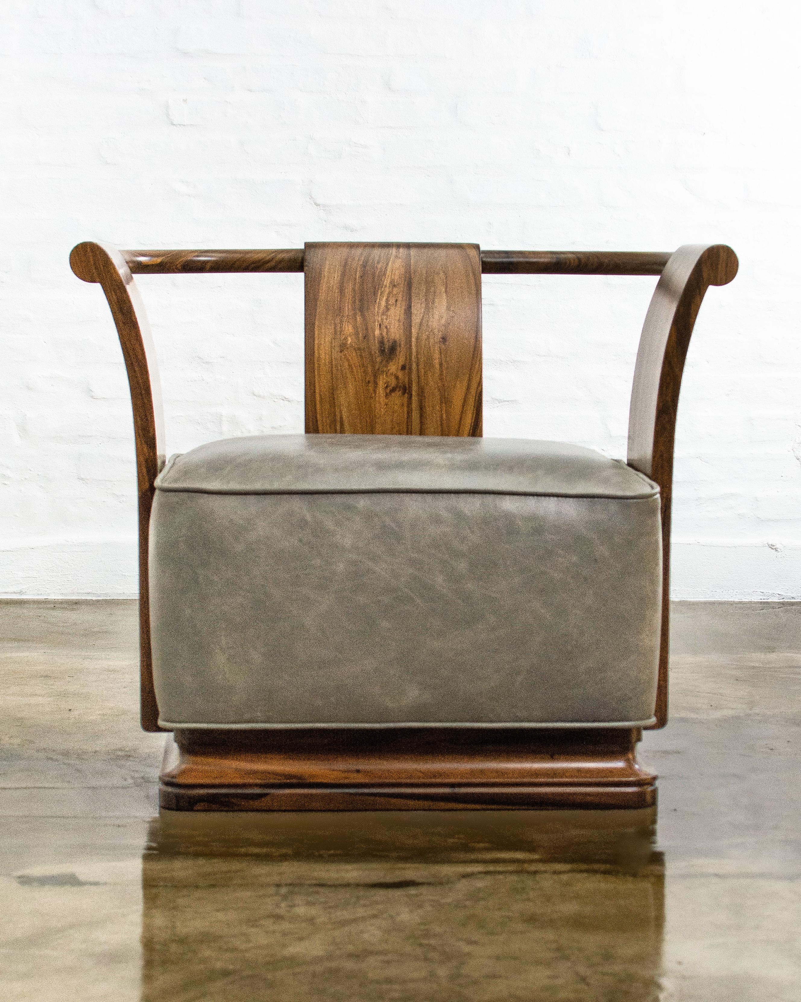 Woodwork Solid Exotic Wood Lounge Chair in Leather by Costantini, Simone 'In Stock' For Sale