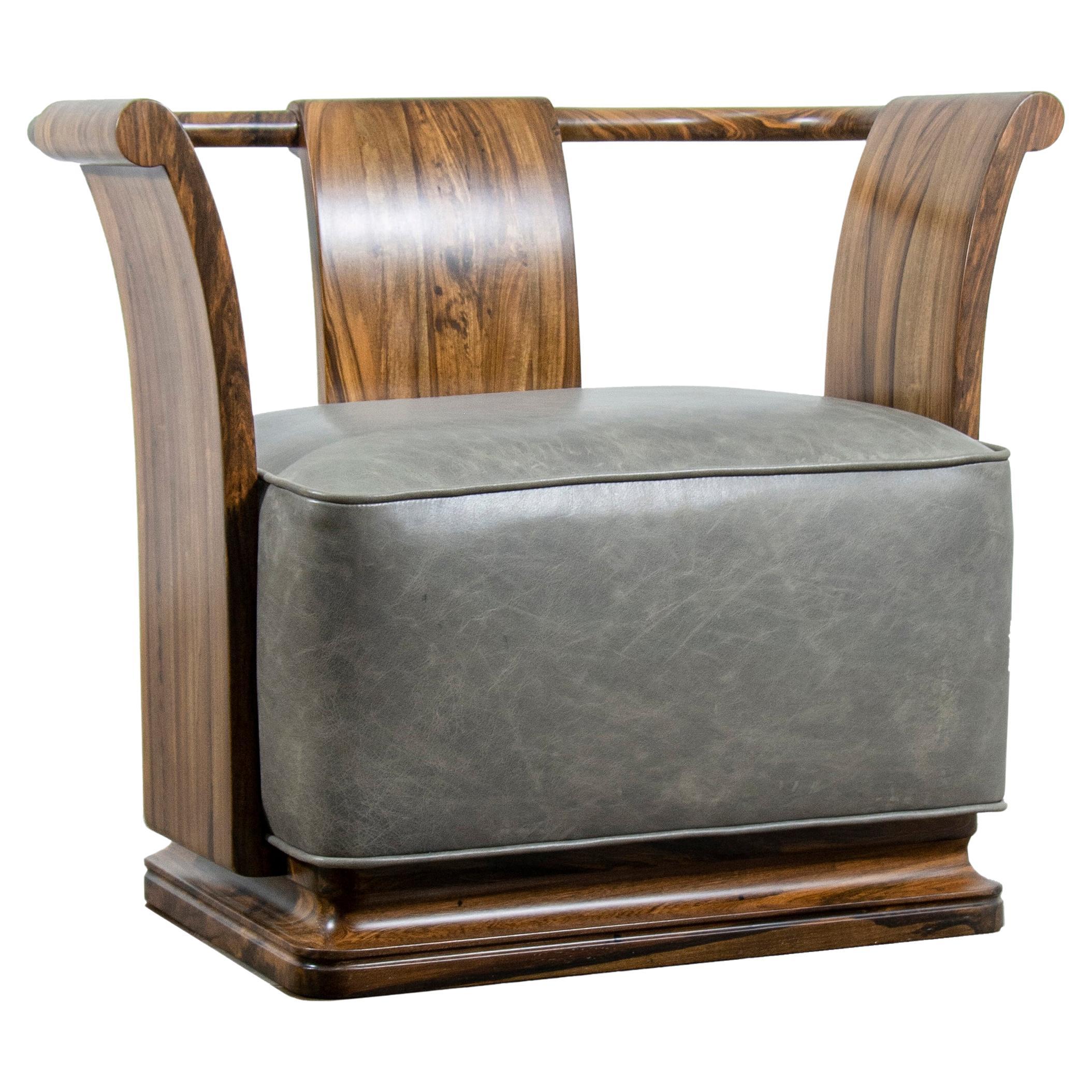 Solid Exotic Wood Lounge Chair in Leather by Costantini, Simone 'In Stock'