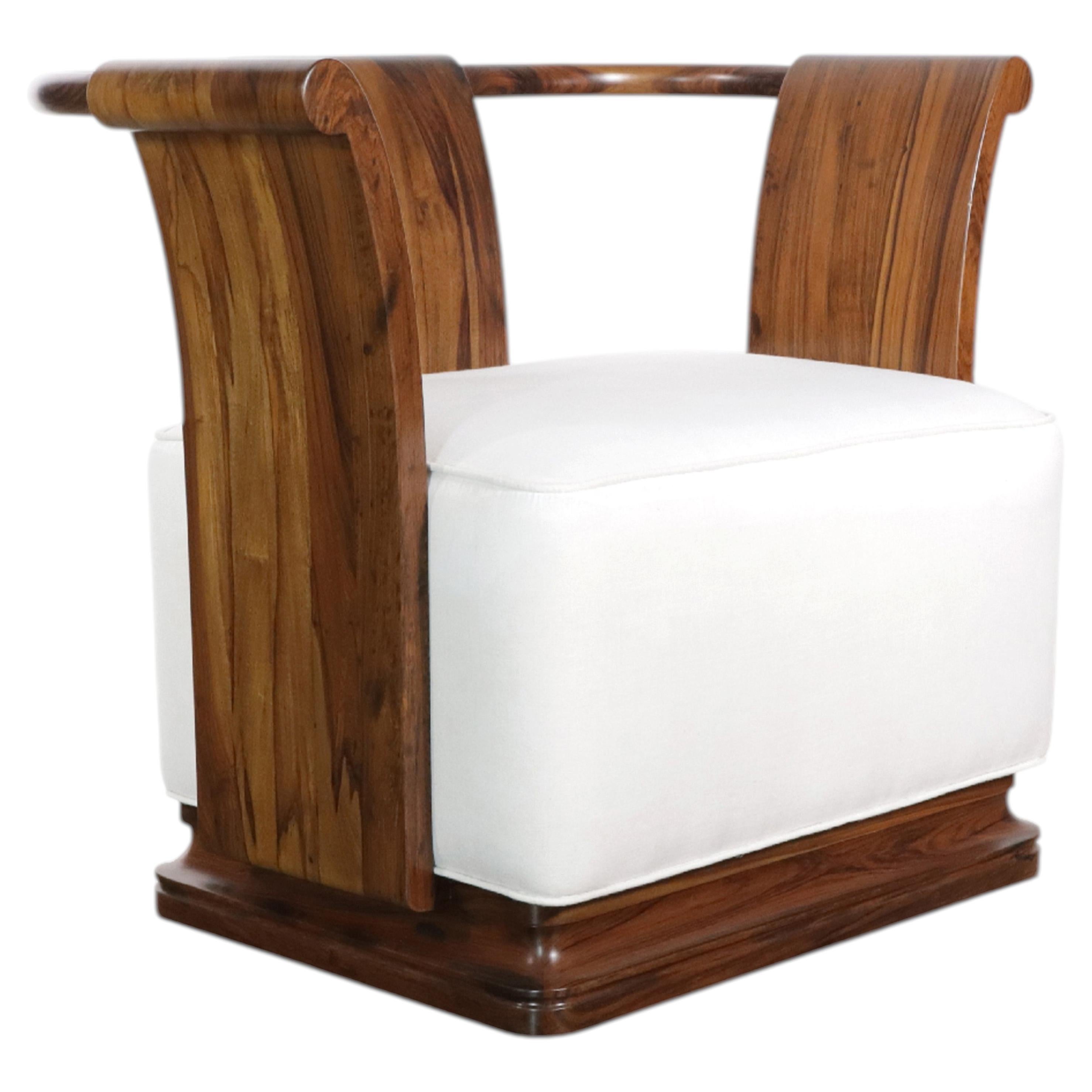 Solid Exotic Wood Lounge Chair in White Fabric by Costantini, Simone, In Stock For Sale
