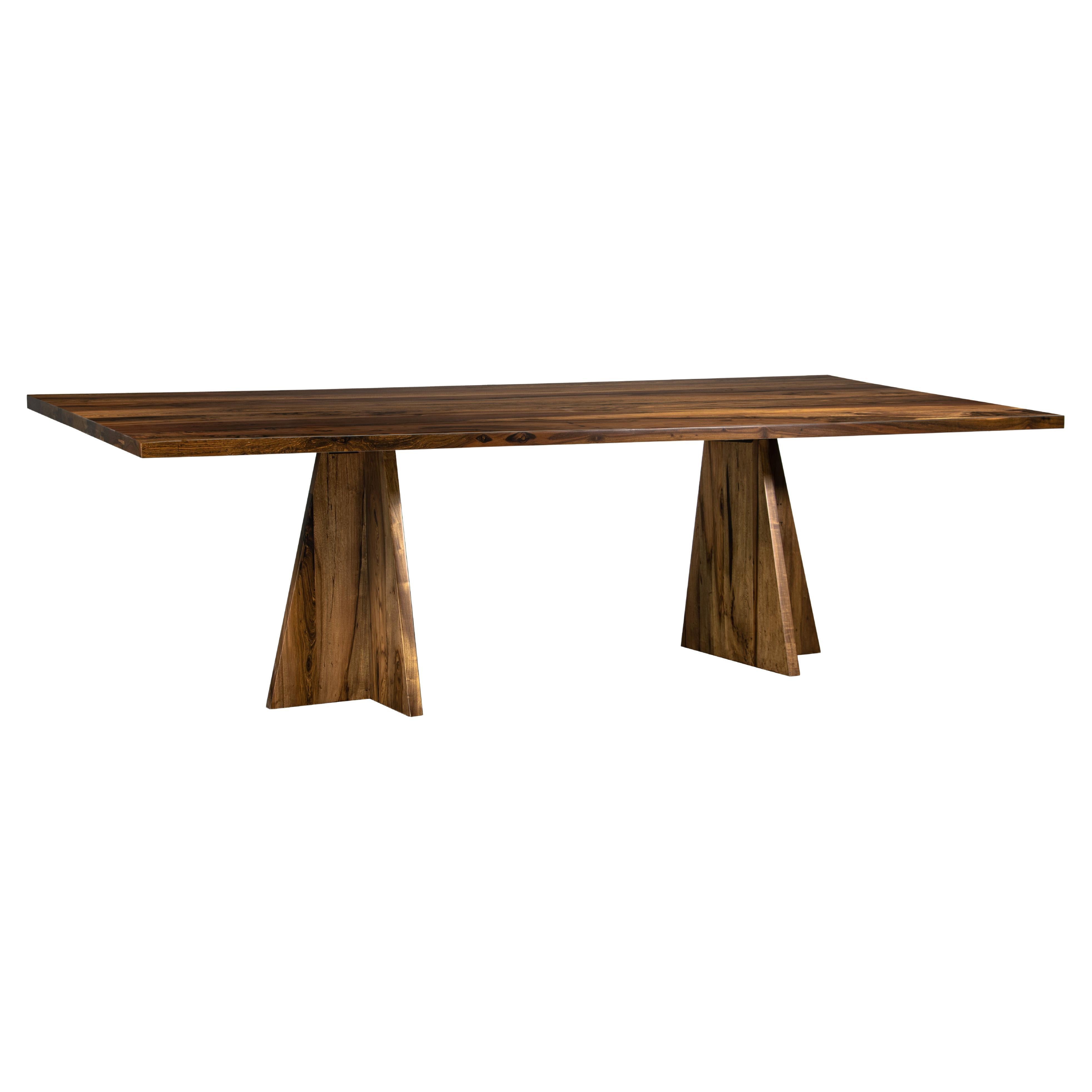 Table moderne à deux piédestaux en bois exotique massif de Costantini, Luca en vente