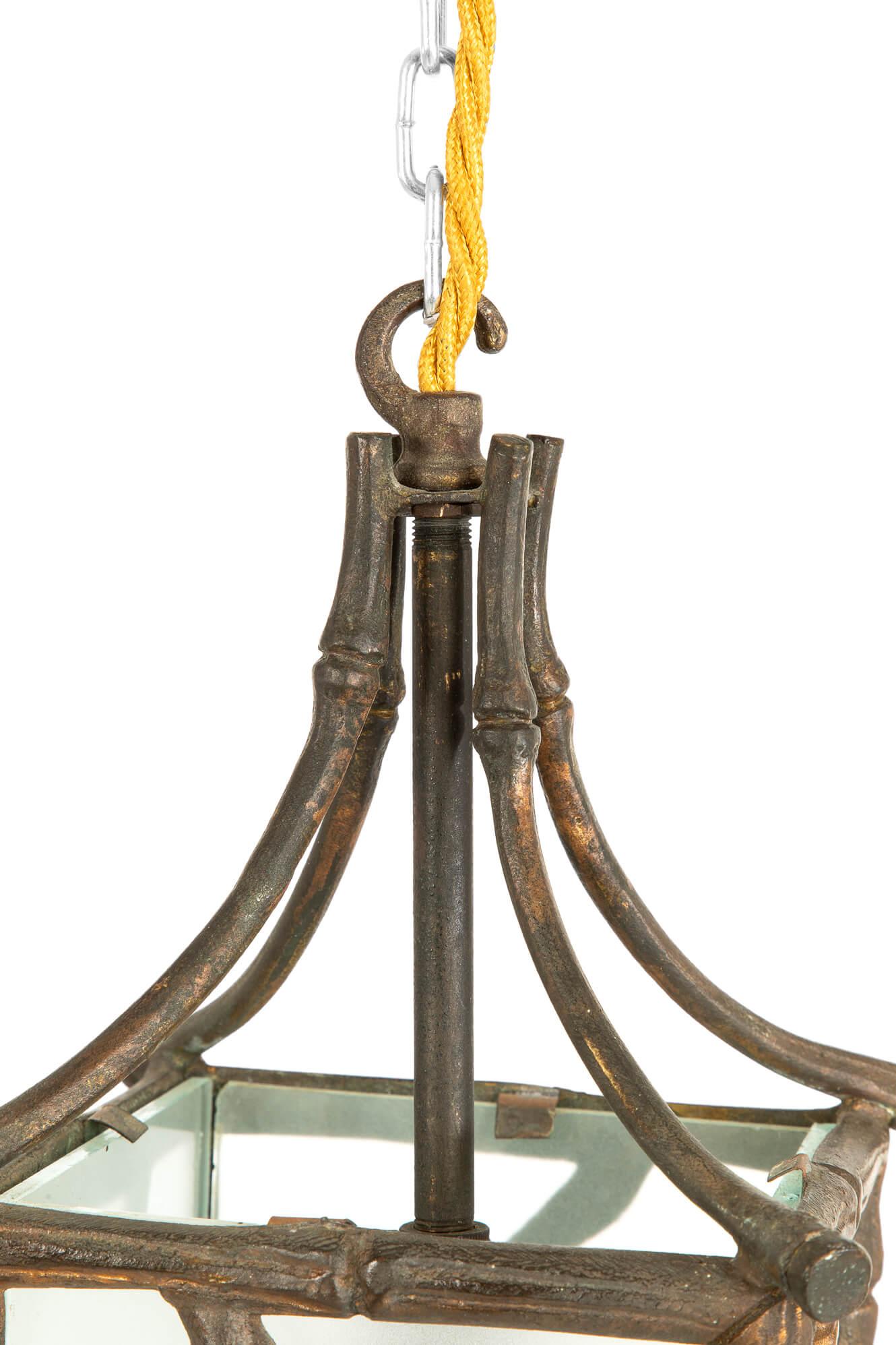 20th Century Solid Faux Bamboo Brass Lantern, circa 1930 For Sale