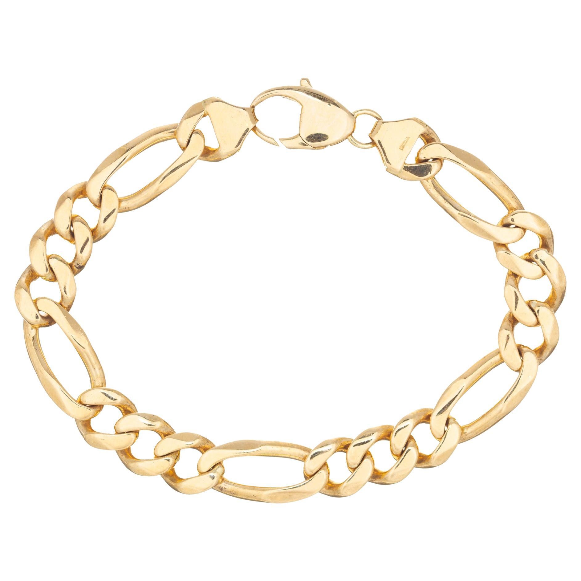 Solid Figaro 14k Yellow Gold Men's Bracelet For Sale
