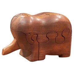 Solid Figural Elephant Puzzle / Sculpture in Walnut by Deborah D. Bump