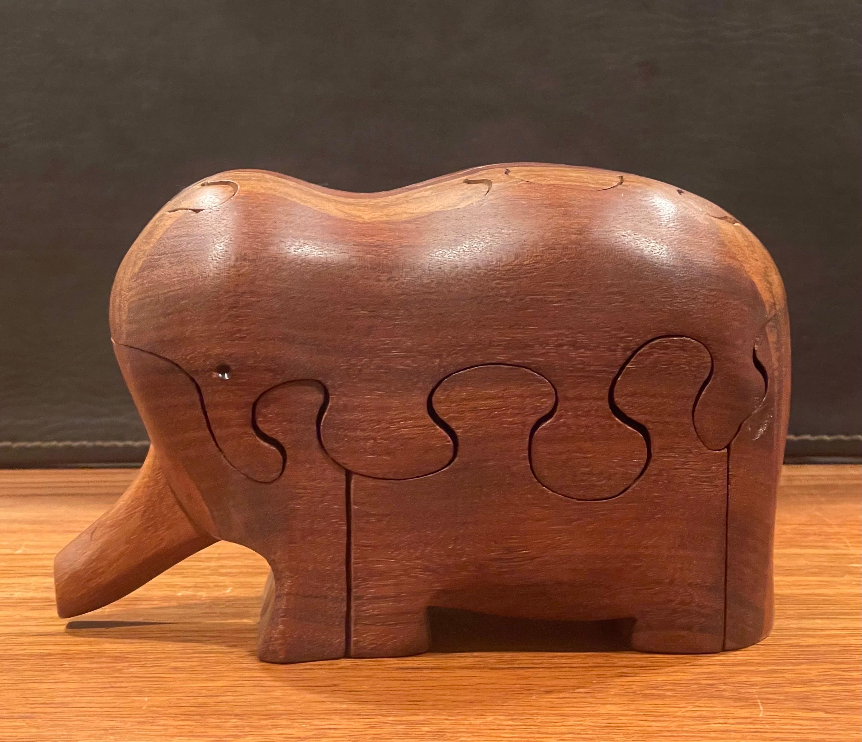 Mid-Century Modern Solid Figural Elephant Puzzle / Sculpture in Walnut by Deborah D. Bump For Sale