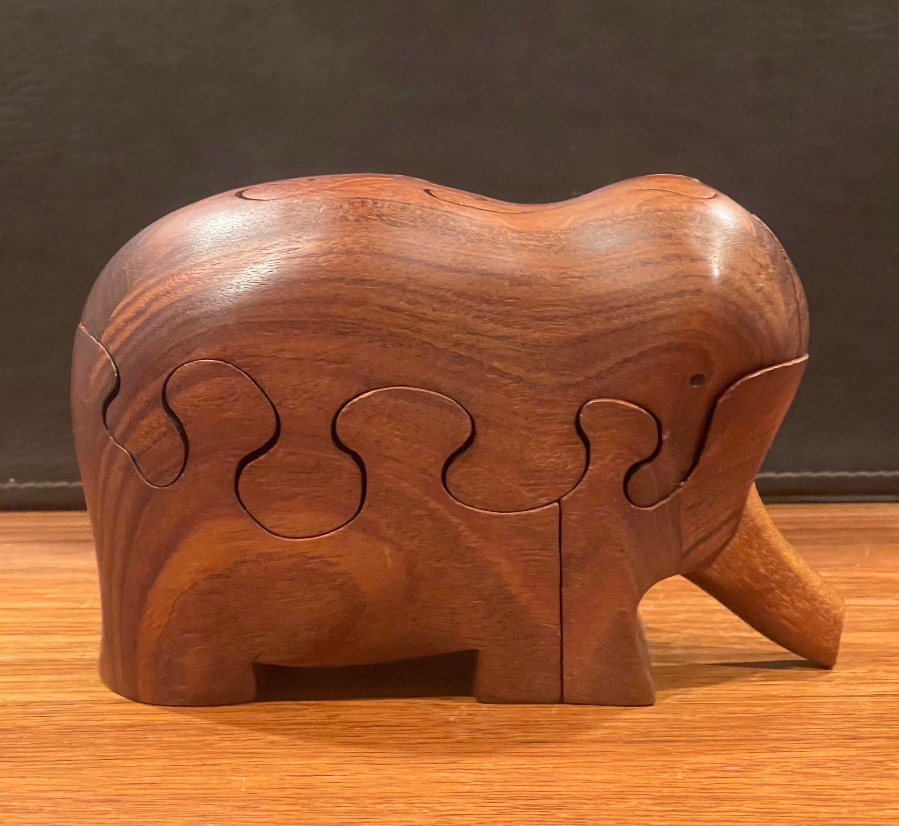 20th Century Solid Figural Elephant Puzzle / Sculpture in Walnut by Deborah D. Bump For Sale