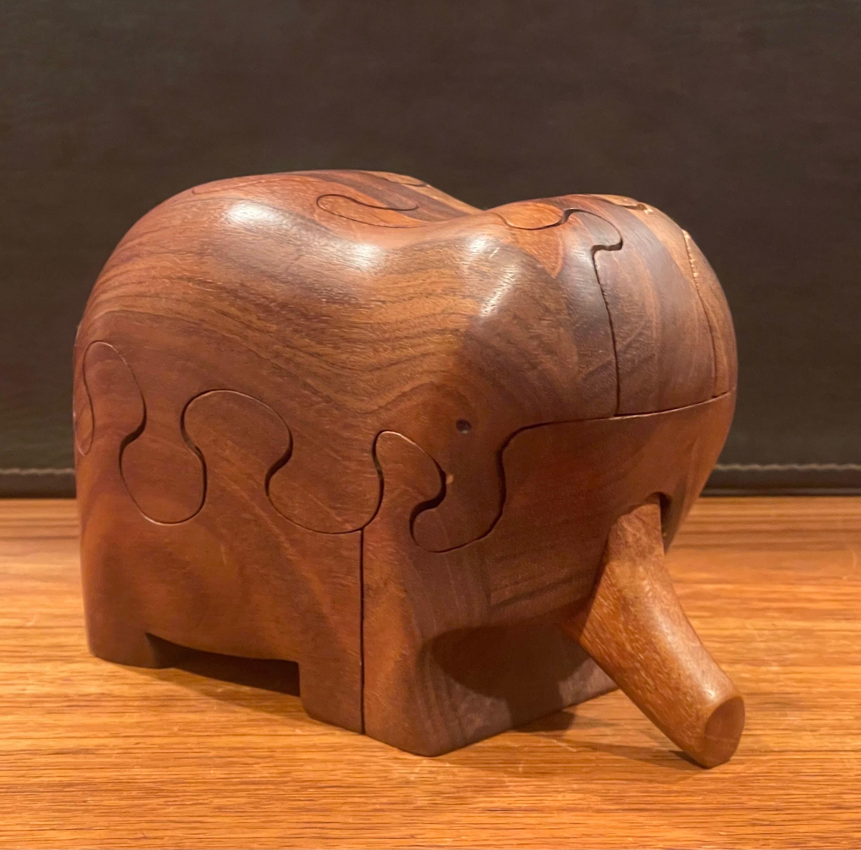 Solid Figural Elephant Puzzle / Sculpture in Walnut by Deborah D. Bump For Sale 1