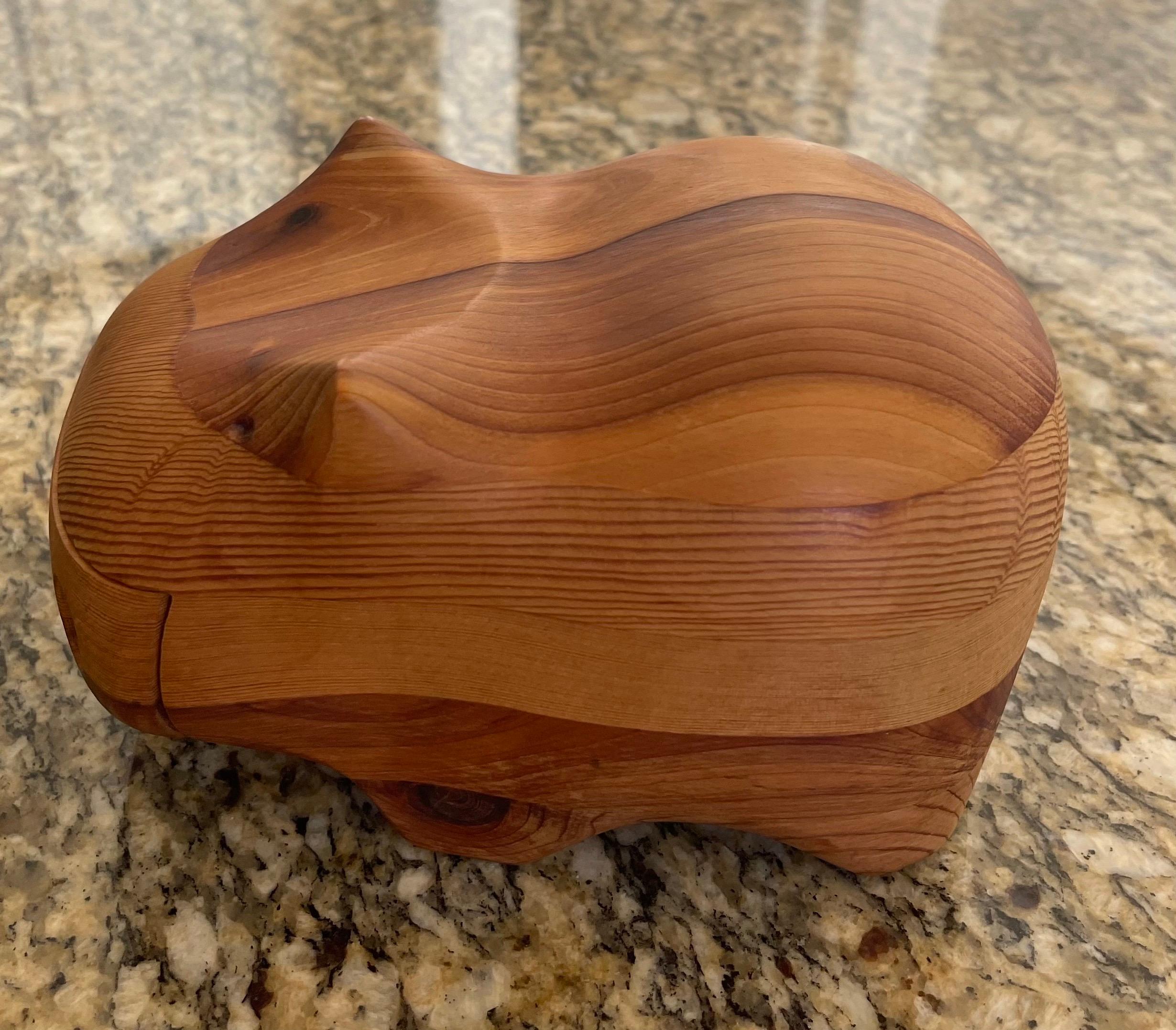 American Solid Figural Hippo Cedar and Pine Wood Jewelry Box by Deborah D Bump