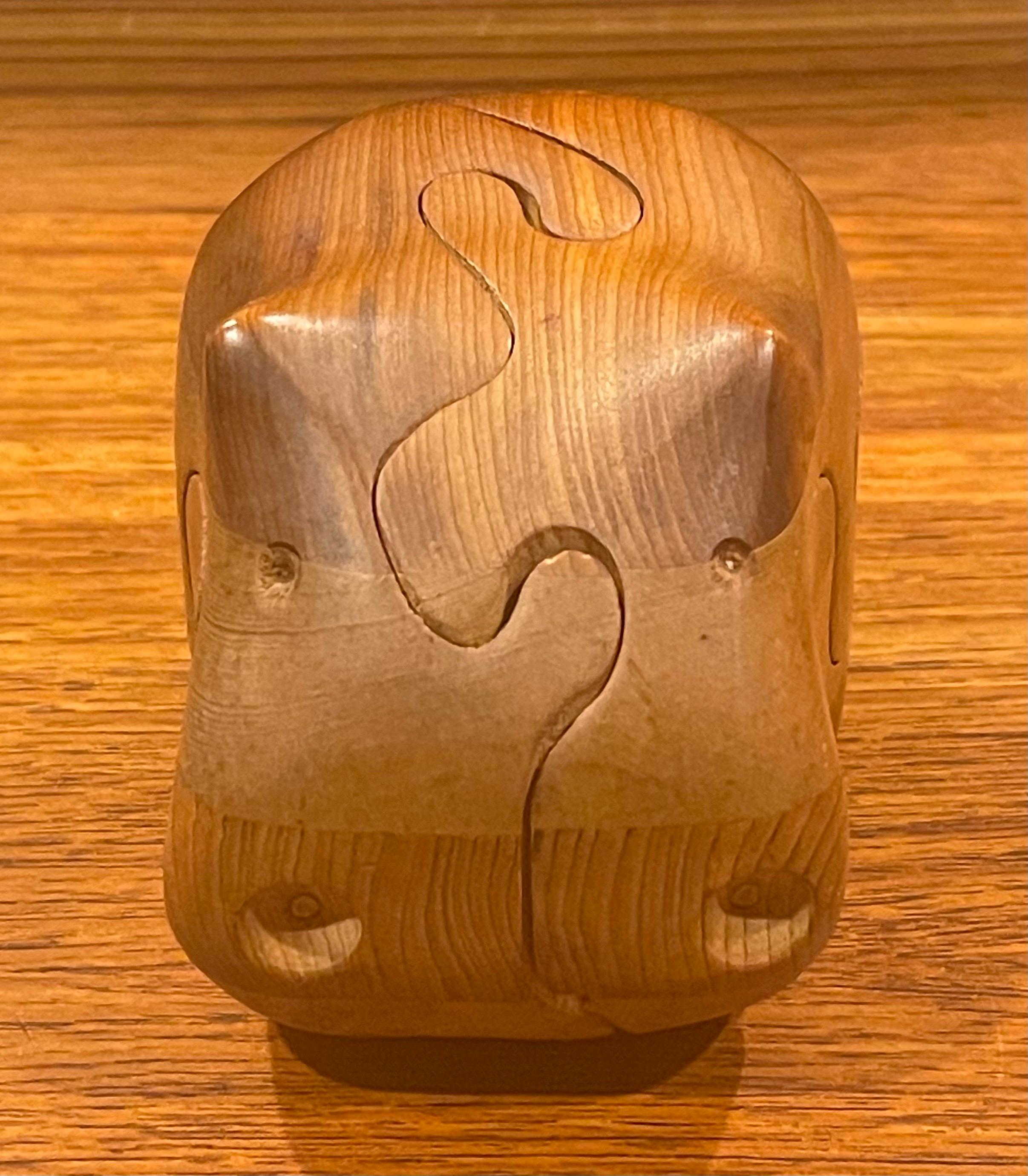 Mid-Century Modern Solid Figural Hippo Puzzle / Paperweight in Pine / Cedar by Deborah D Bump