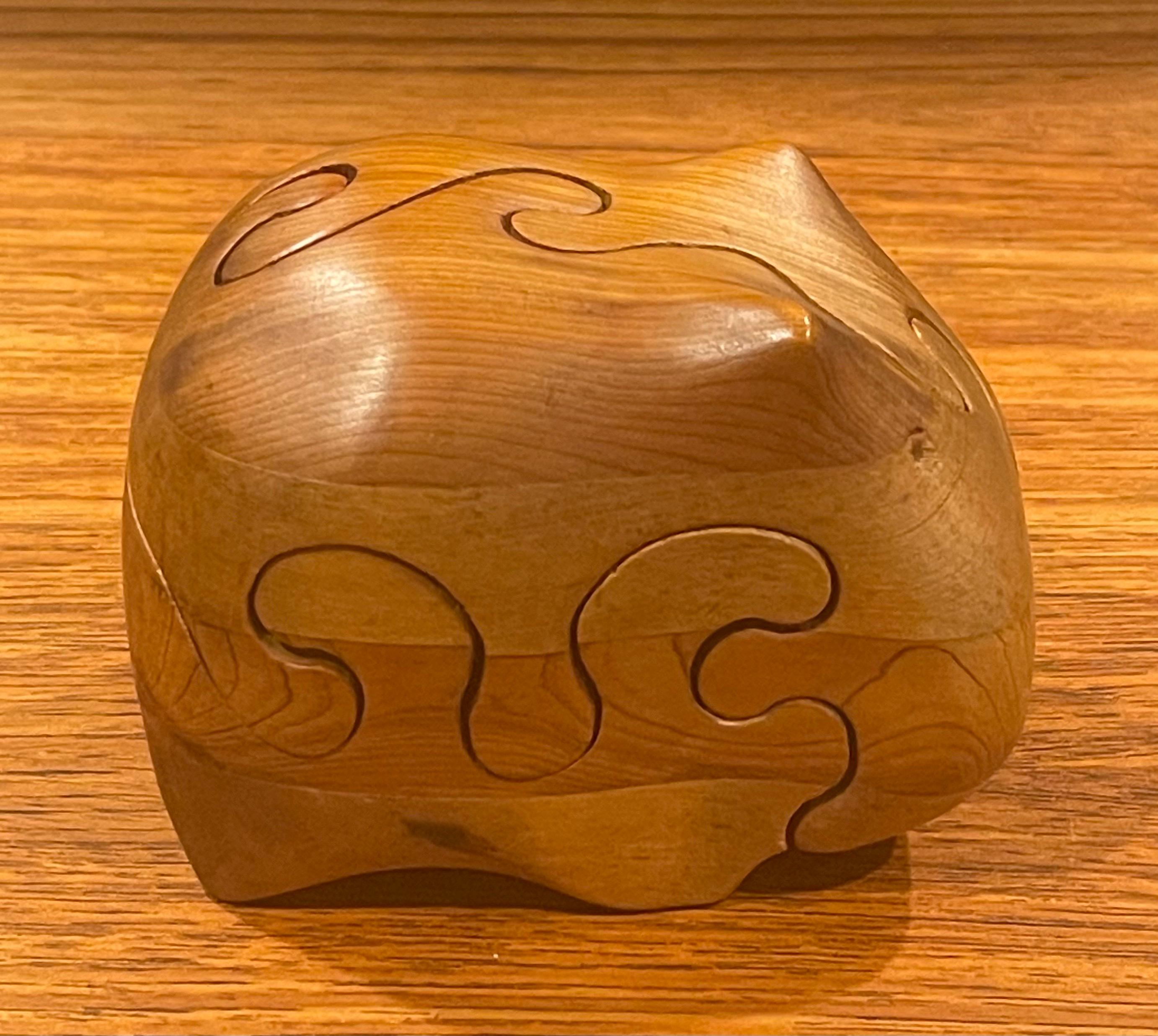 Solid Figural Hippo Puzzle / Paperweight in Pine / Cedar by Deborah D Bump In Good Condition In San Diego, CA