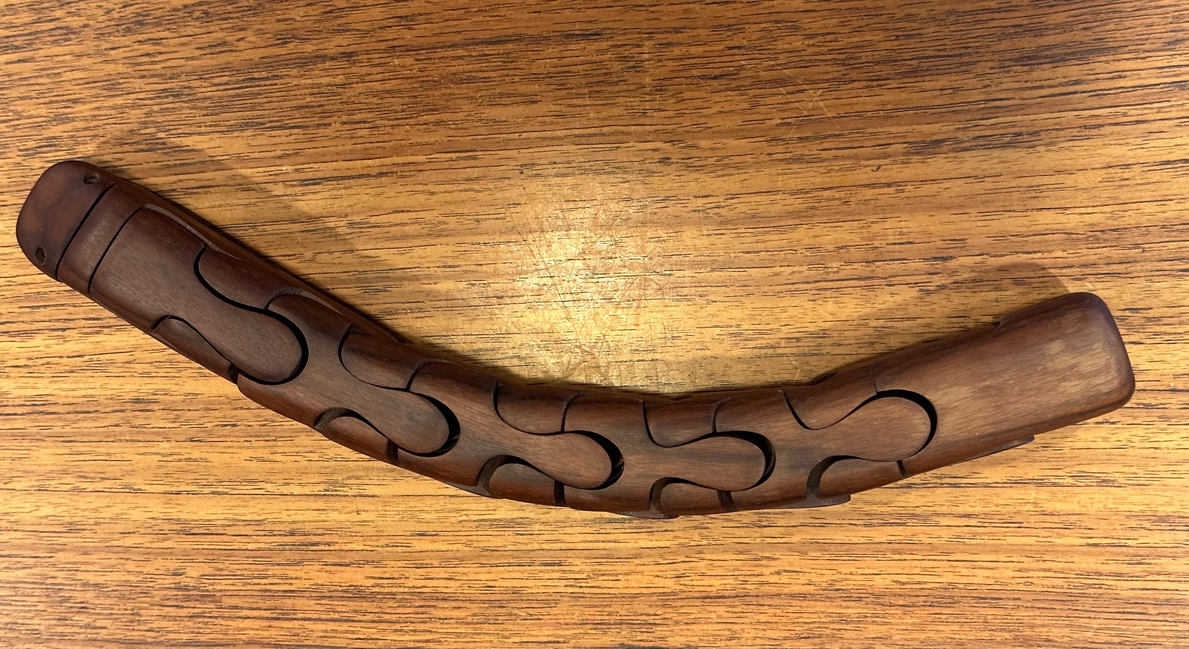 Solid Figural Snake Puzzle / Paperweight in Walnut in the style of Deborah Bump In Good Condition For Sale In San Diego, CA