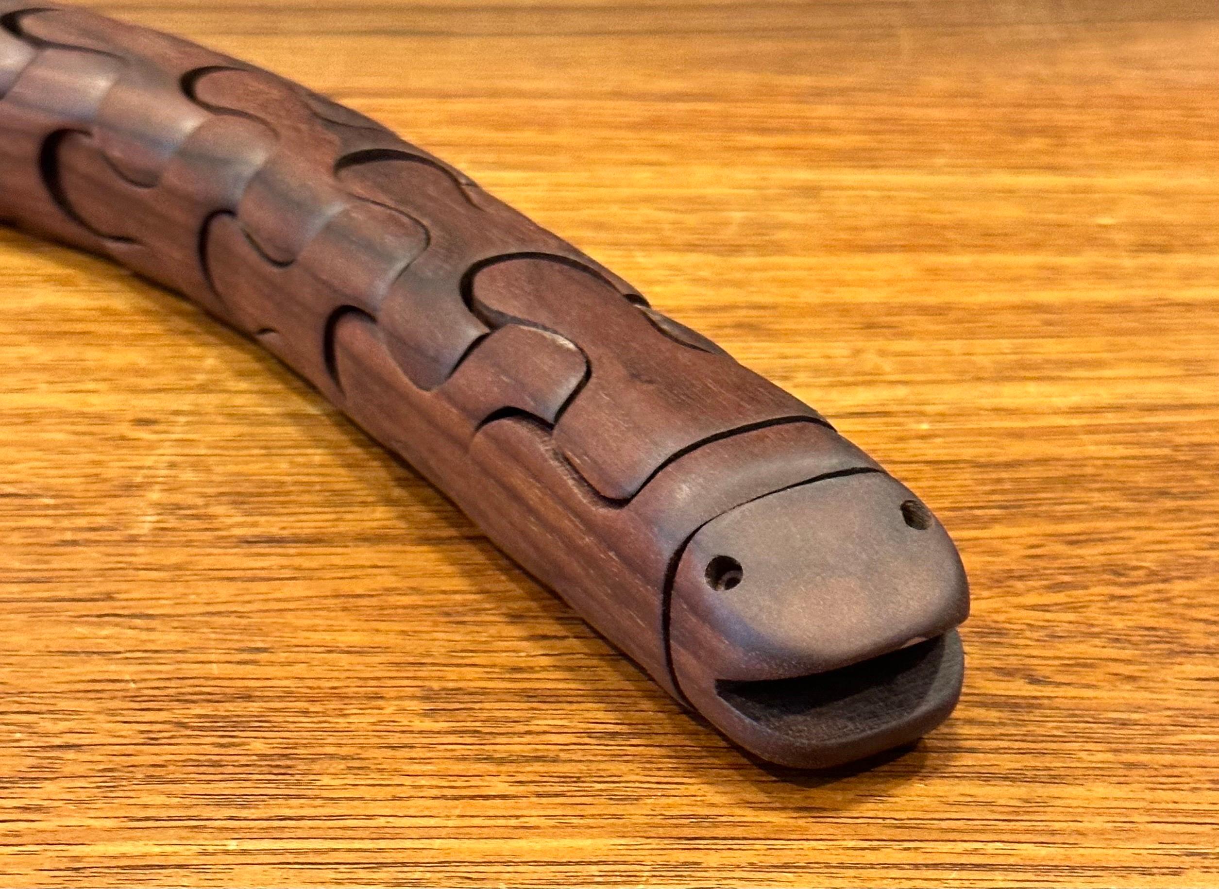 Cedar Solid Figural Snake Puzzle / Paperweight in Walnut in the style of Deborah Bump For Sale