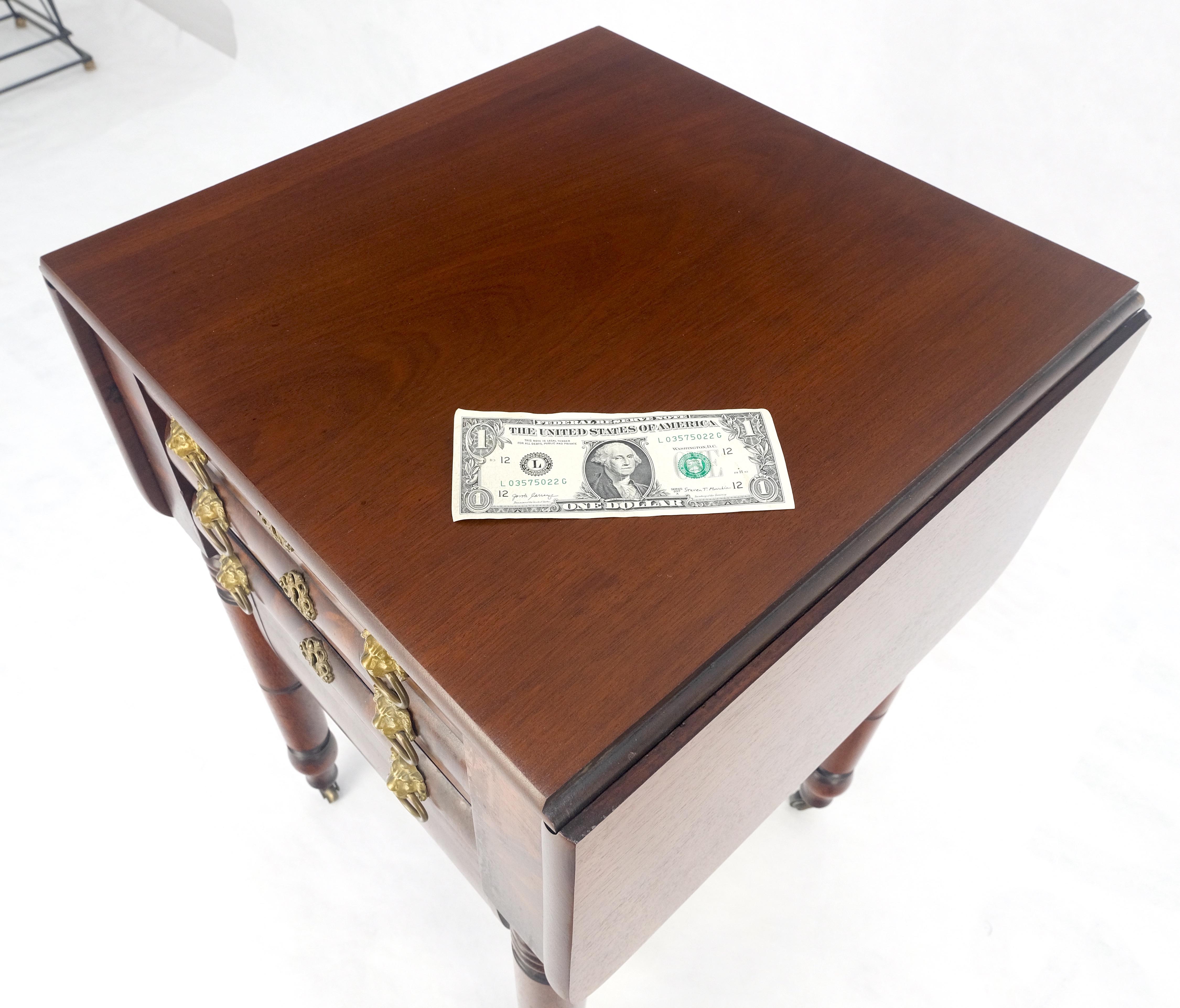 Solid flame Mahogany Turned Legs 3 Drawer Drop Leaf Sewing Stand Cabinet MINT For Sale 6