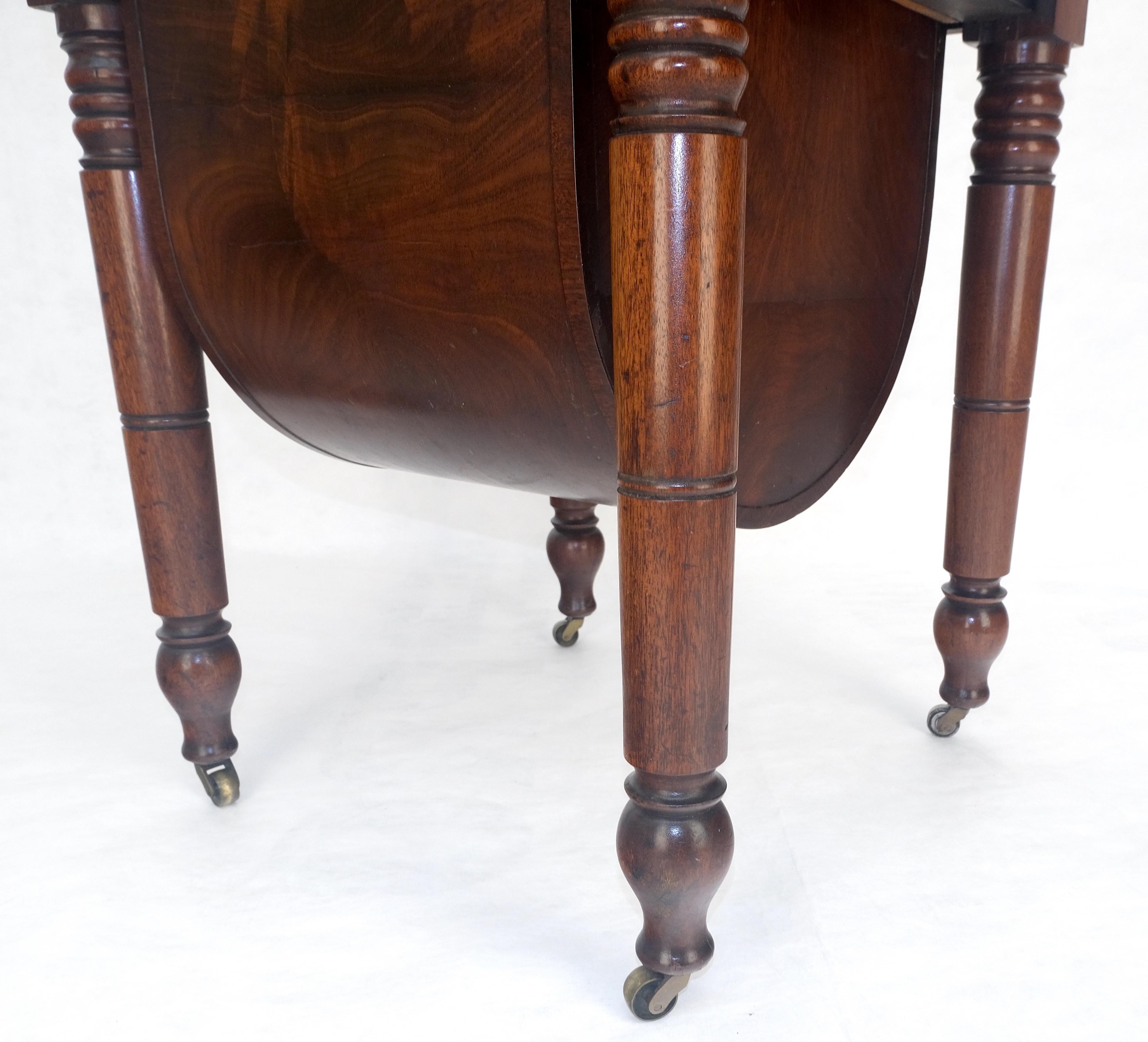 19th Century Solid flame Mahogany Turned Legs 3 Drawer Drop Leaf Sewing Stand Cabinet MINT For Sale