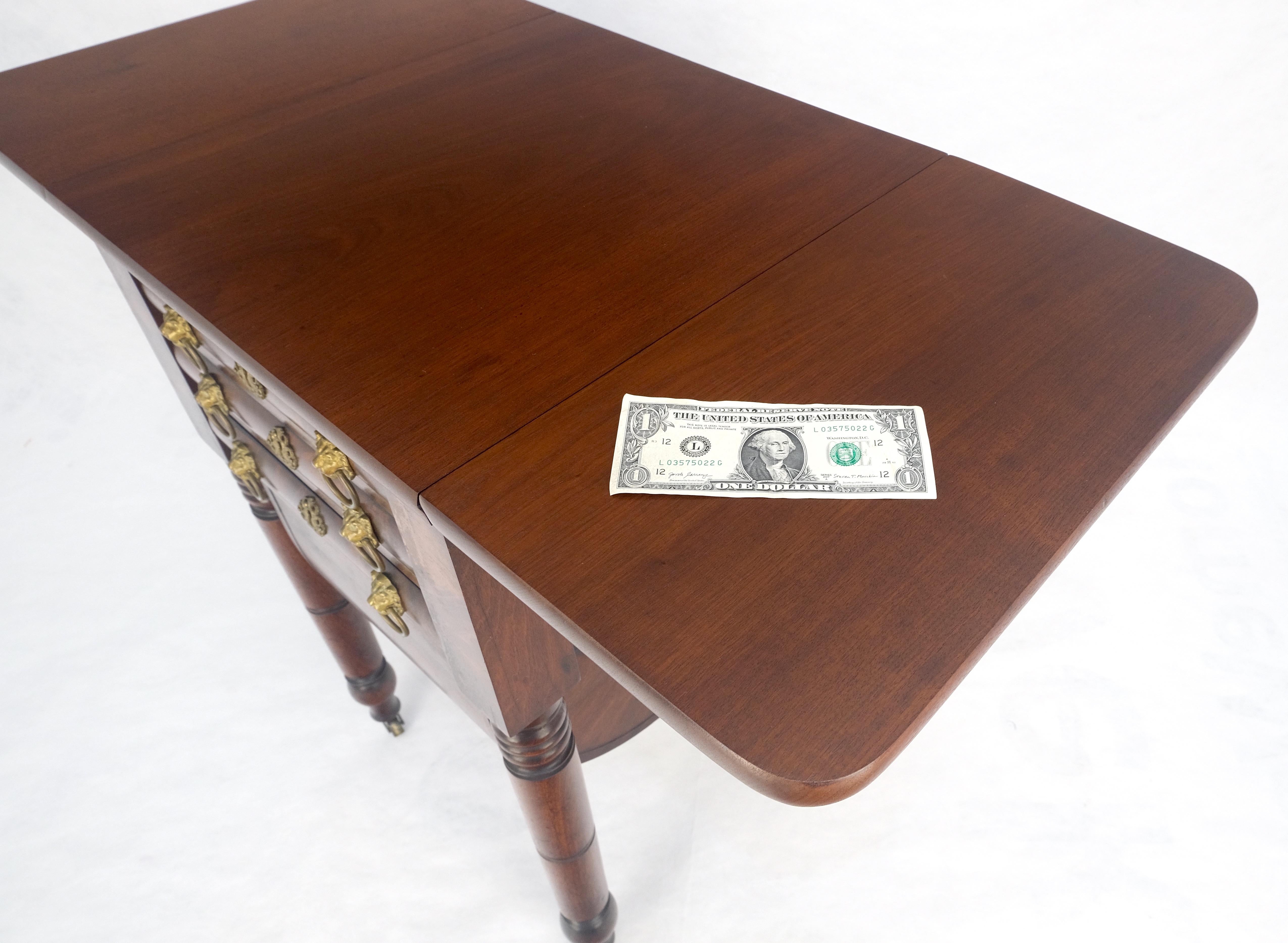 Solid flame Mahogany Turned Legs 3 Drawer Drop Leaf Sewing Stand Cabinet MINT For Sale 1