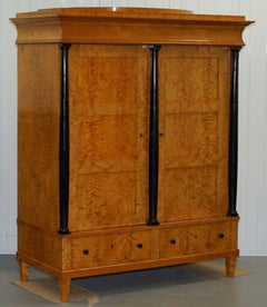 Solid Flamed Satin Birch Swedish Biedermeier Armoires Cupboard Shelve circa 1880