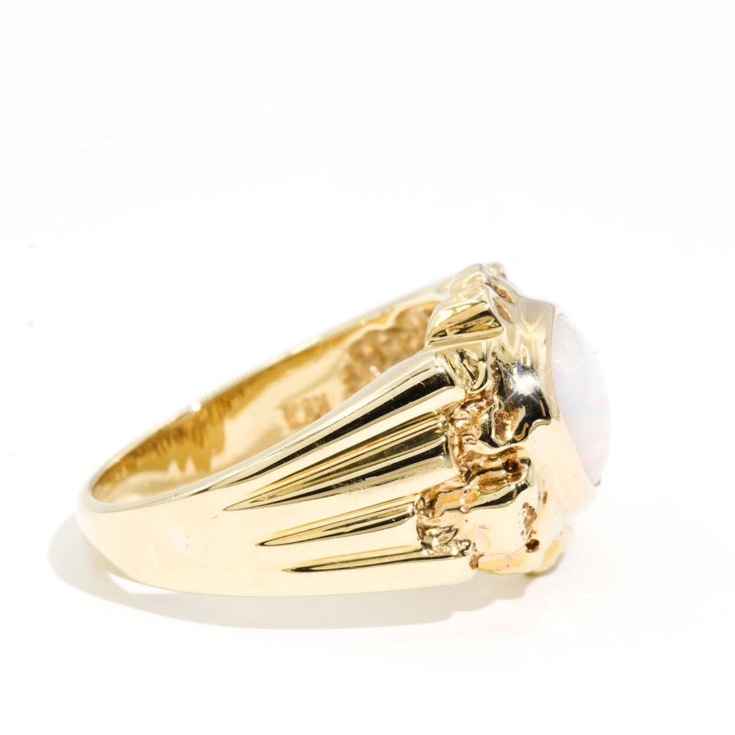 Cabochon Solid Freeform Australian Opal 9 Carat Yellow Gold Mens Vintage Signet Ring