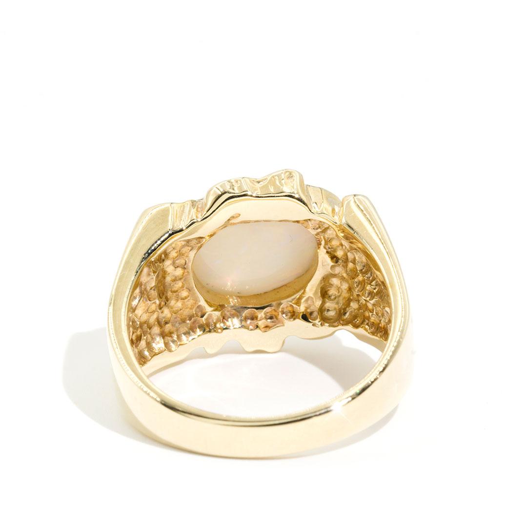 Women's or Men's Solid Freeform Australian Opal 9 Carat Yellow Gold Mens Vintage Signet Ring
