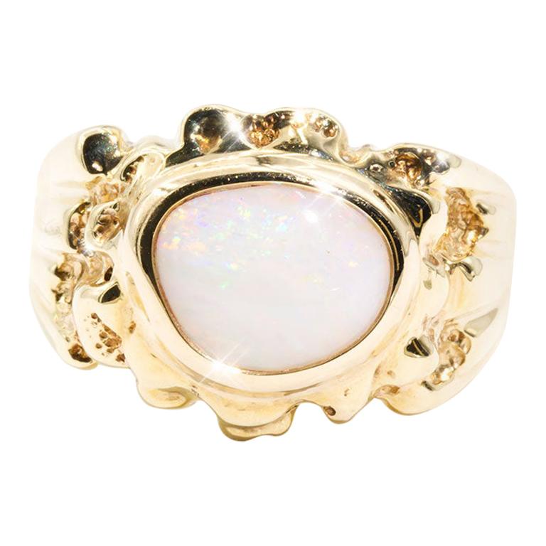 Solid Freeform Australian Opal 9 Carat Yellow Gold Mens Vintage Signet Ring