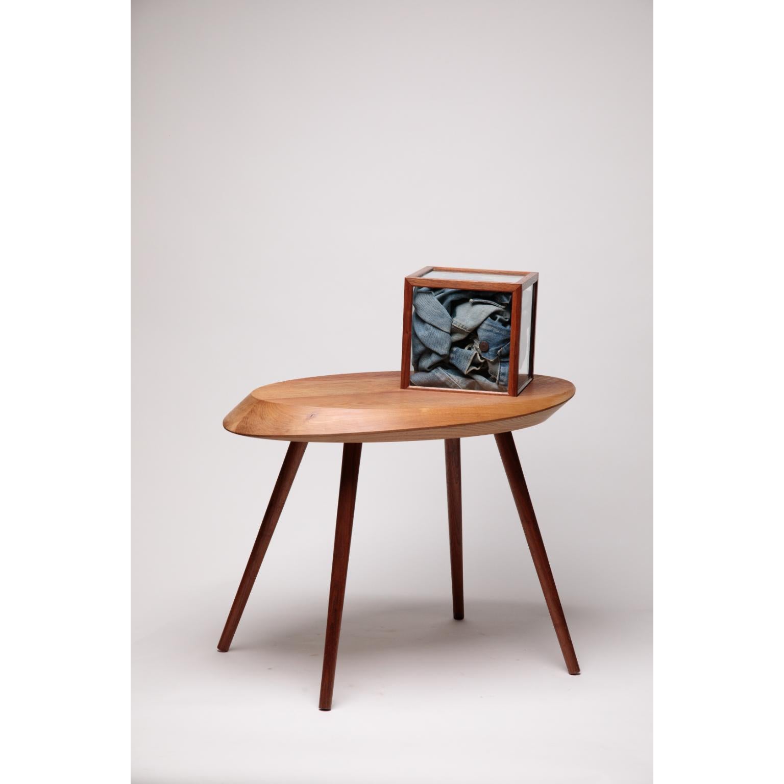 Solid Freijo and Imbuia Wood and Glass Memento Side Table by Andreas Anwander
Dimensions:  W 65 x D 40 x H 67 cm
Materials: Solid Freijo and Imbuia wood, Glass.

The design of the 