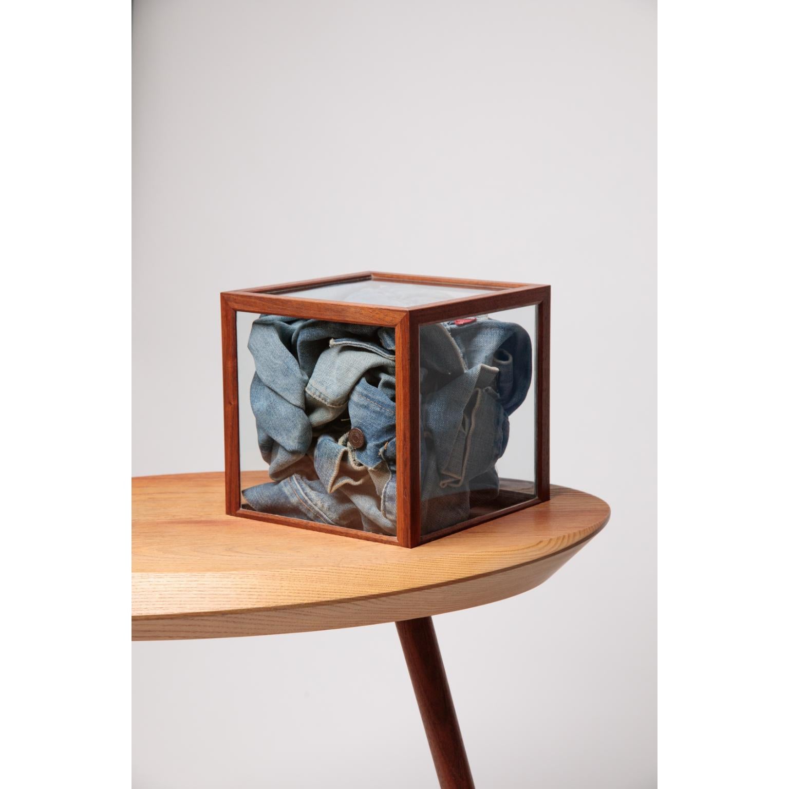 Brazilian Solid Freijo and Imbuia Wood and Glass Memento Side Table by Andreas Anwander For Sale