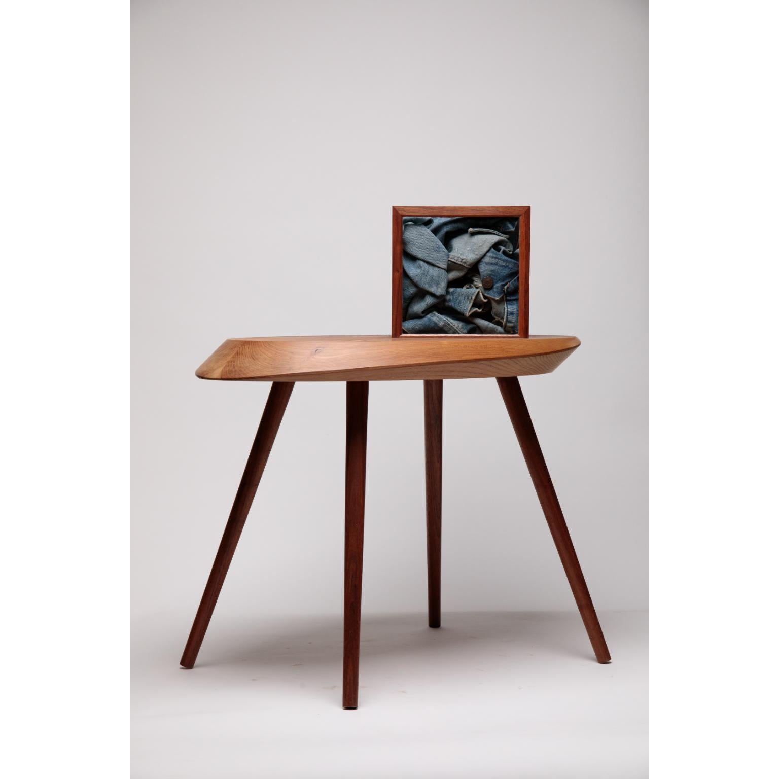 Contemporary Solid Freijo and Imbuia Wood and Glass Memento Side Table by Andreas Anwander For Sale