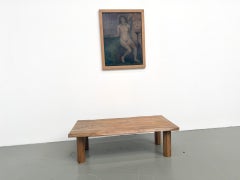 Solid french modernist oak coffee table, free-form top and octagonal legs, 50's