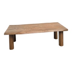 Solid french modernist oak coffee table, free-form top and octagonal legs, 50's