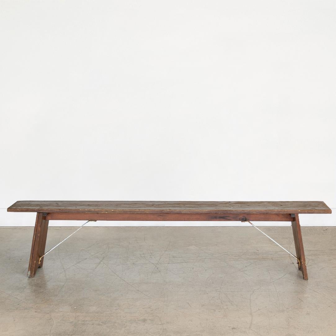 wood and metal bench with back