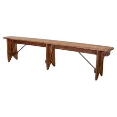 Solid French Wood and Metal Bench 