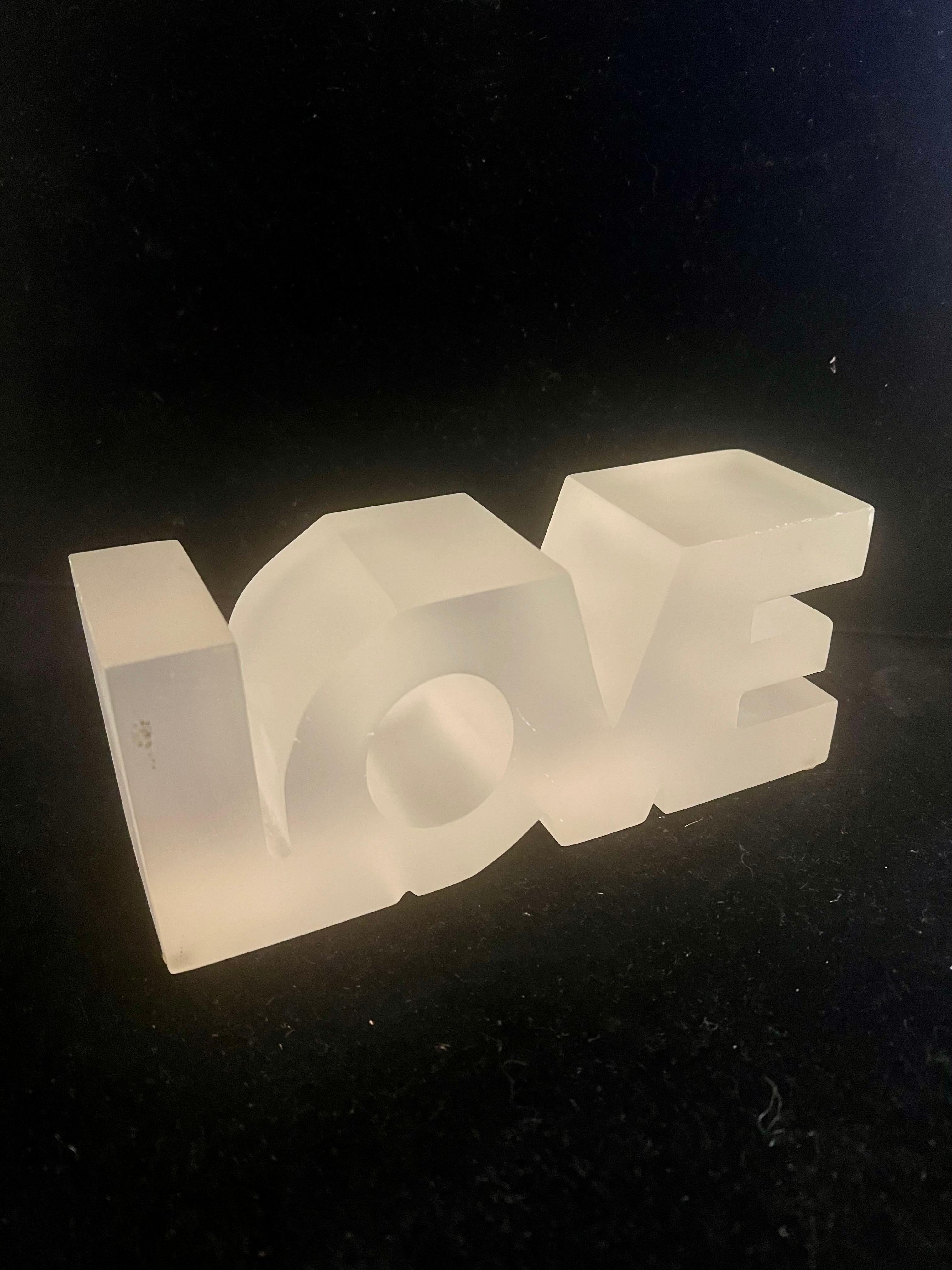 Post-Modern Solid Frosted Resin Lucite LOVE Sculpture 1970's For Sale