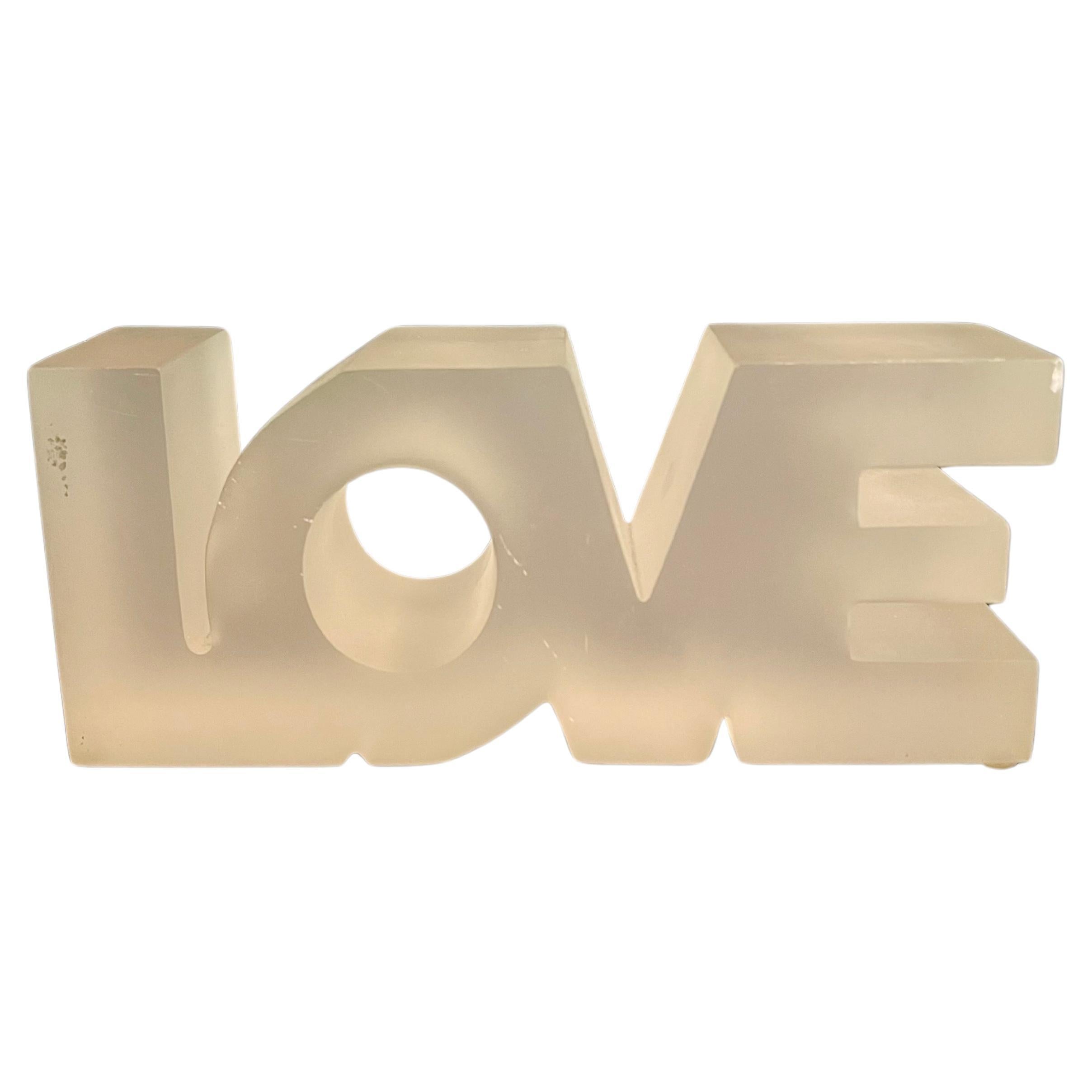 Solid Frosted Resin Lucite LOVE Sculpture 1970's For Sale